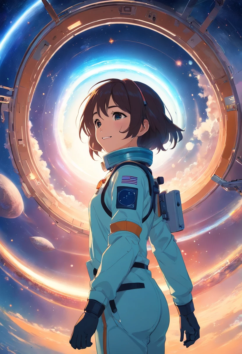 astronauta mulher, sorridente