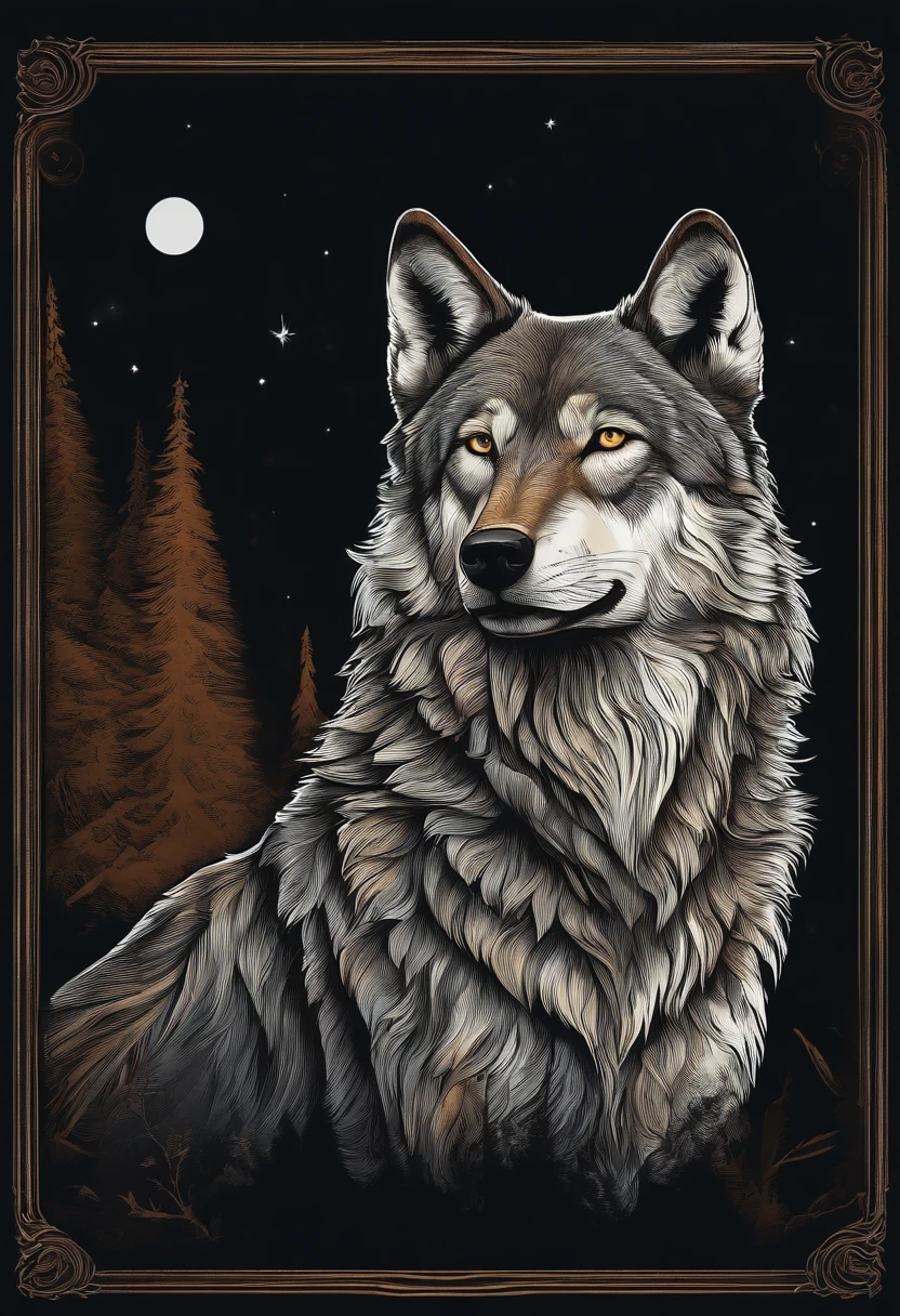/imagine prompt: Illustration of a wolf for a sticker with a black background, em negrito estilo de contorno, bordas irregulares, Lixo, sombreamento claro --v 5.2