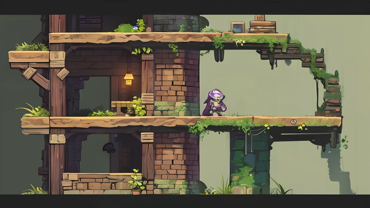 A platform game cave dungeon, rocks, chests, leathers, platformer, sidescroller, gameplay, by eme, plant, stairs,
simple background, white background,