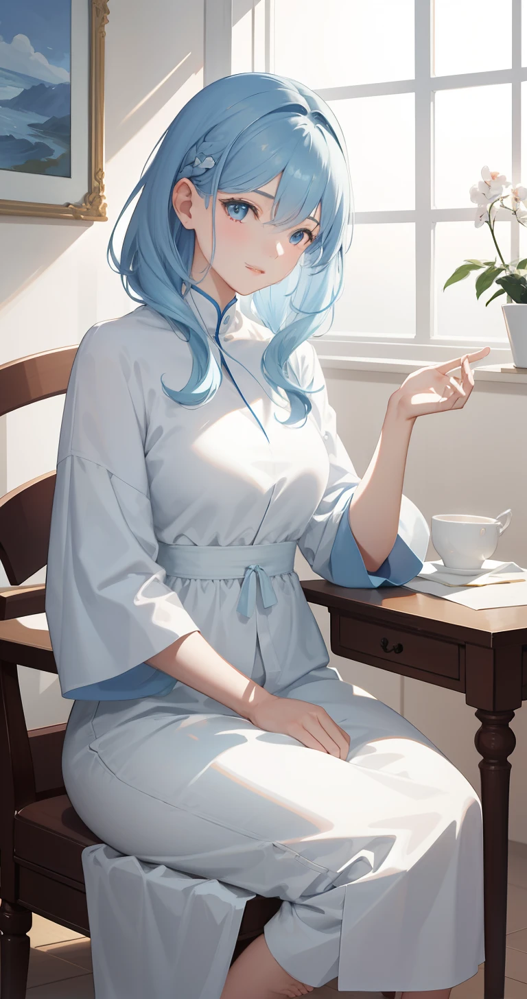 (best quality,4k,highres,masterpiece:1.2),ultra-detailed,realistic,portrait,soft,gentle,joyful,love,beautiful,harmonious,colored,pastel,emotional,warm,dreamy,blissful,mother and daughter,short hair,mother with light blue hair,smiling,daughter with long blue hair,glowing,five years old,sidelighting,wallpaper

This is a high-quality portrait painting of the artist，The subject is a mother and her daughter。The mother has short hair，light blue  hair，Smiling in the picture。The daughter is five years old，Has long hair，Hair emits a soft blue light，And there was a soft light from one side shining on them。The background is a wallpaper。

The painting is characterized by realism and portraiture，It shows the parent-child relationship between mother and daughter。The overall picture has warmth、downy、Pleasant atmosphere。The mother's light blue hair highlights her personality and distinction from her daughter，And the daughter's long hair gives the picture a dreamy atmosphere。The soft blue light makes the whole picture more mysterious，And the light from one side shines on the mother and daughter，Their silhouettes and details are highlighted。The background is a wallpaper，Provides a comfortable and harmonious environment。

The painting presents a high-quality detailed depiction、Realism and pastel tones。Every detail is meticulously described，It brings the whole picture to life，It shows the intimacy and warm atmosphere between mother and daughter。The painter works with precise side lighting and color，Enhanced the layering and visual effects of the picture。The painting gives a rapport、A feeling of harmony and well-being，It can bring the viewer a pleasant and warm experience。

Please use the above prompts to generate high-quality images。Adjust the intensity if needed，Please use (keyword) Alternatively [keyword] Make adjustments。