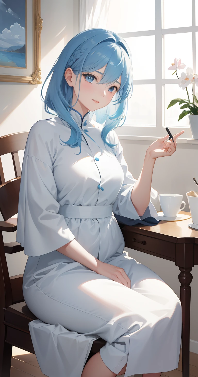 (best quality,4k,highres,masterpiece:1.2),ultra-detailed,realistic,portrait,soft,gentle,joyful,love,beautiful,harmonious,colored,pastel,emotional,warm,dreamy,blissful,mother and daughter,short hair,mother with light blue hair,smiling,daughter with long blue hair,glowing,five years old,sidelighting,wallpaper

This is a high-quality portrait painting of the artist，The subject is a mother and her daughter。The mother has short hair，light blue  hair，Smiling in the picture。The daughter is five years old，Has long hair，Hair emits a soft blue light，And there was a soft light from one side shining on them。The background is a wallpaper。

The painting is characterized by realism and portraiture，It shows the parent-child relationship between mother and daughter。The overall picture has warmth、downy、Pleasant atmosphere。The mother's light blue hair highlights her personality and distinction from her daughter，And the daughter's long hair gives the picture a dreamy atmosphere。The soft blue light makes the whole picture more mysterious，And the light from one side shines on the mother and daughter，Their silhouettes and details are highlighted。The background is a wallpaper，Provides a comfortable and harmonious environment。

The painting presents a high-quality detailed depiction、Realism and pastel tones。Every detail is meticulously described，It brings the whole picture to life，It shows the intimacy and warm atmosphere between mother and daughter。The painter works with precise side lighting and color，Enhanced the layering and visual effects of the picture。The painting gives a rapport、A feeling of harmony and well-being，It can bring the viewer a pleasant and warm experience。

Please use the above prompts to generate high-quality images。Adjust the intensity if needed，Please use (keyword) Alternatively [keyword] Make adjustments。