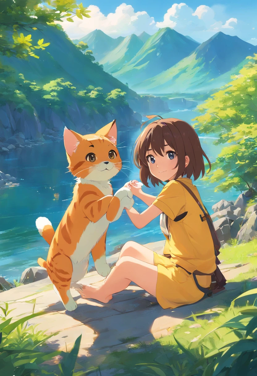 Em uma linda pequena vila，There are mountains，arvoredo，campos gramados，pequeno lago，o cachorrinho，baby cats，Uma garota，Libido menino，Meninos trotando pela aldeia，E lindos pores-do-sol，Brisa suave 1, NSFW