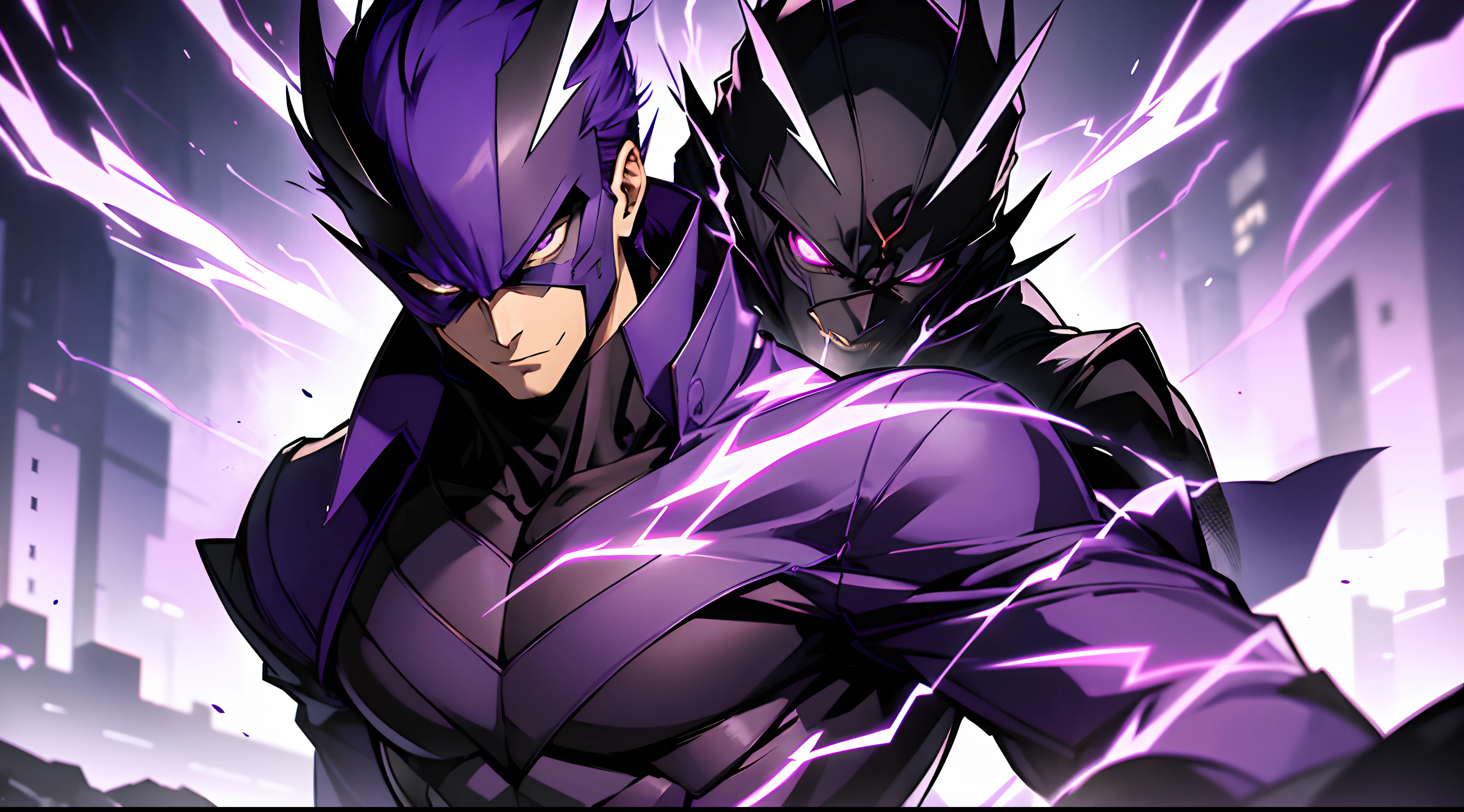 "As the purple lightning crackles around him, the shadow assassin's handsome face remains stoic and focused. His evil aura pulsates with power, as he uses his incredible rendering abilities to create a stunning display of shadows and light. With his perfect body and sharp skills, he is a force to be reckoned with."