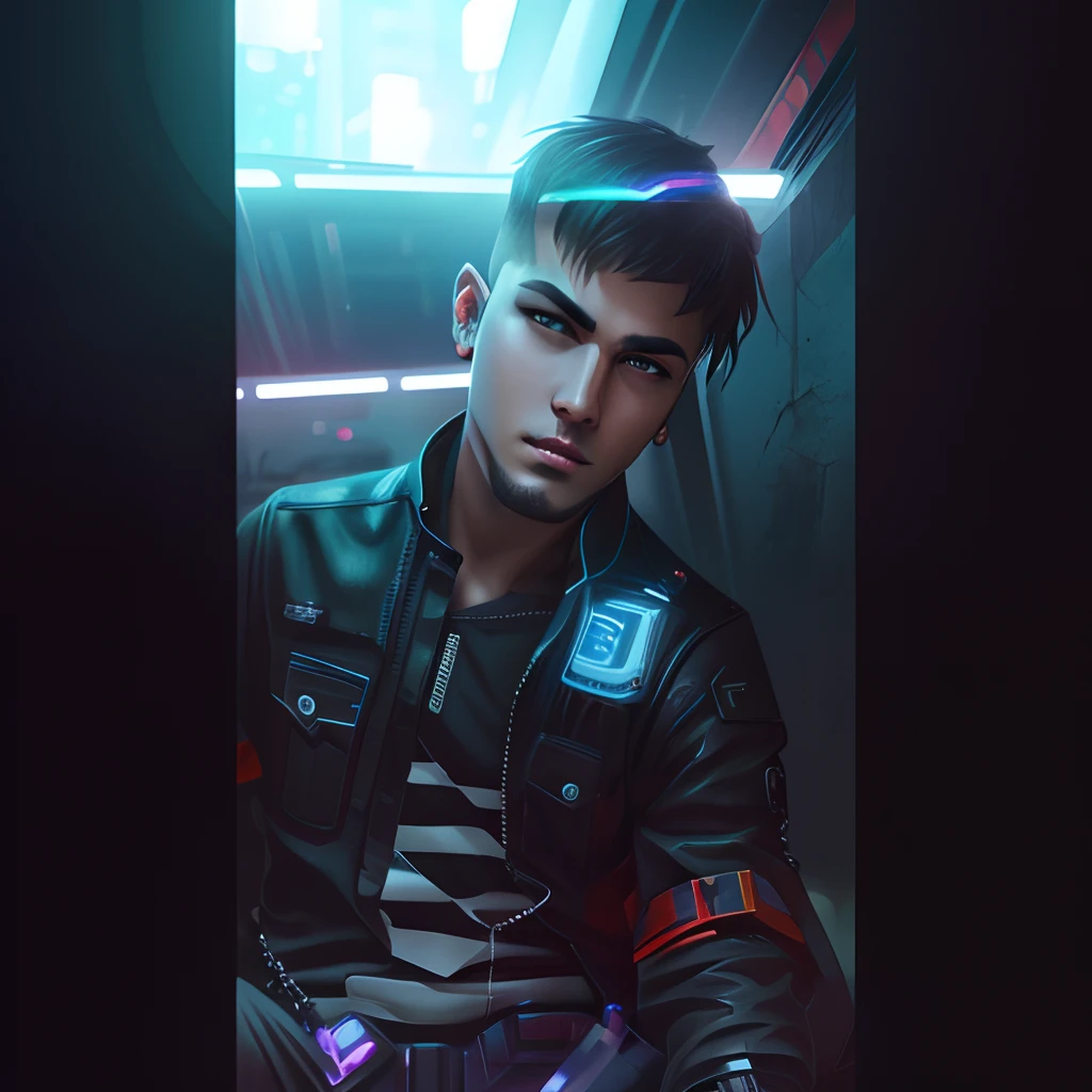 Change background cyberpunk handsome boy realistic face