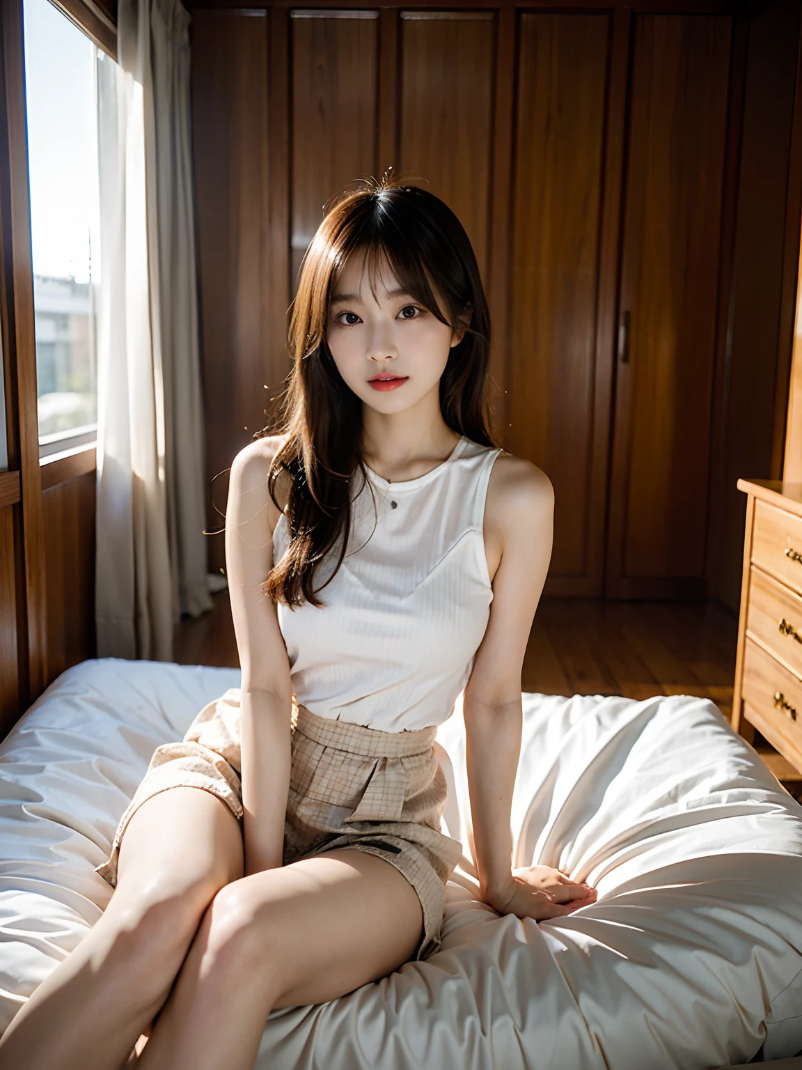 arafed asian woman sitting on a couch in a room, a picture by David Diao, unsplash, minimalism, beautiful young korean woman, korean girl, sitting on the sofa, sitting on the bed, gorgeous young korean woman, sitting on a bed, beautiful south korean woman, taken with canon eos 5 d, korean woman, posing in a bedroom