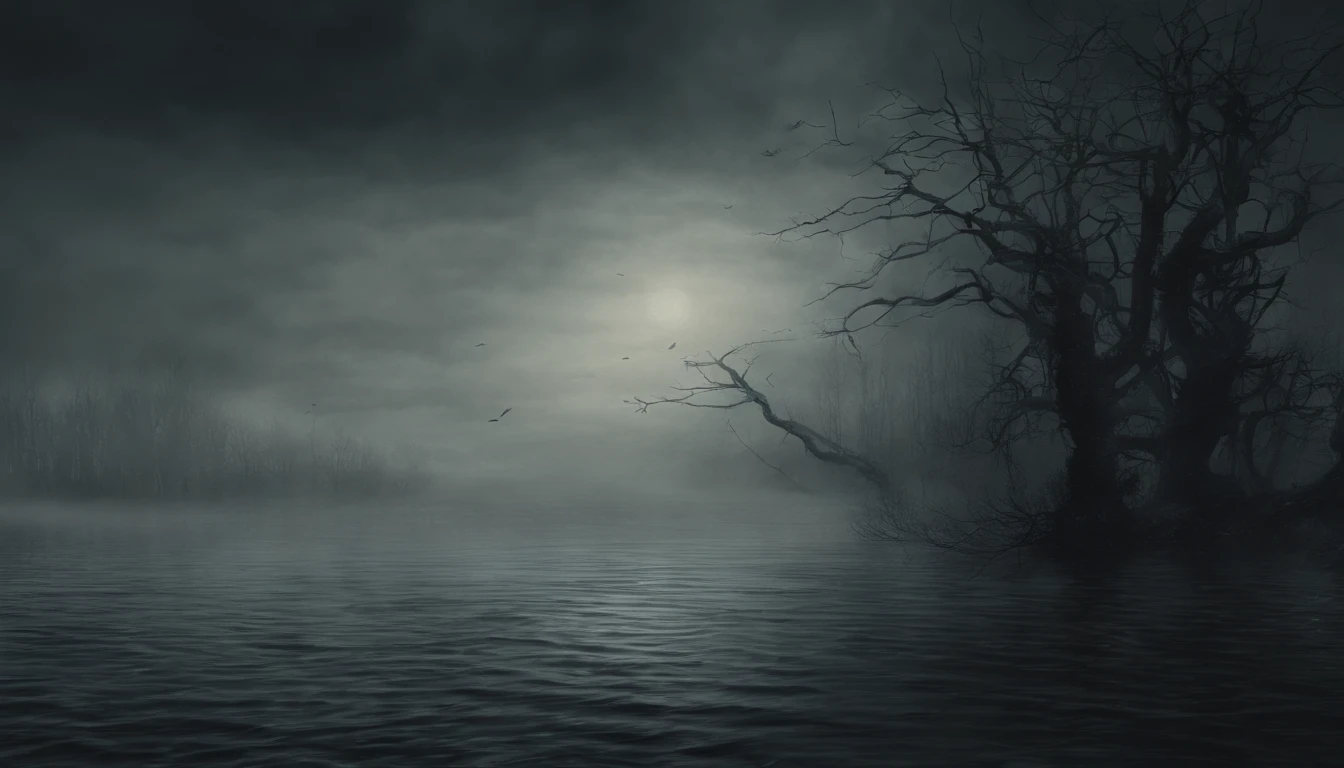 Generate an image of a mystical, ethereal presence above the water.