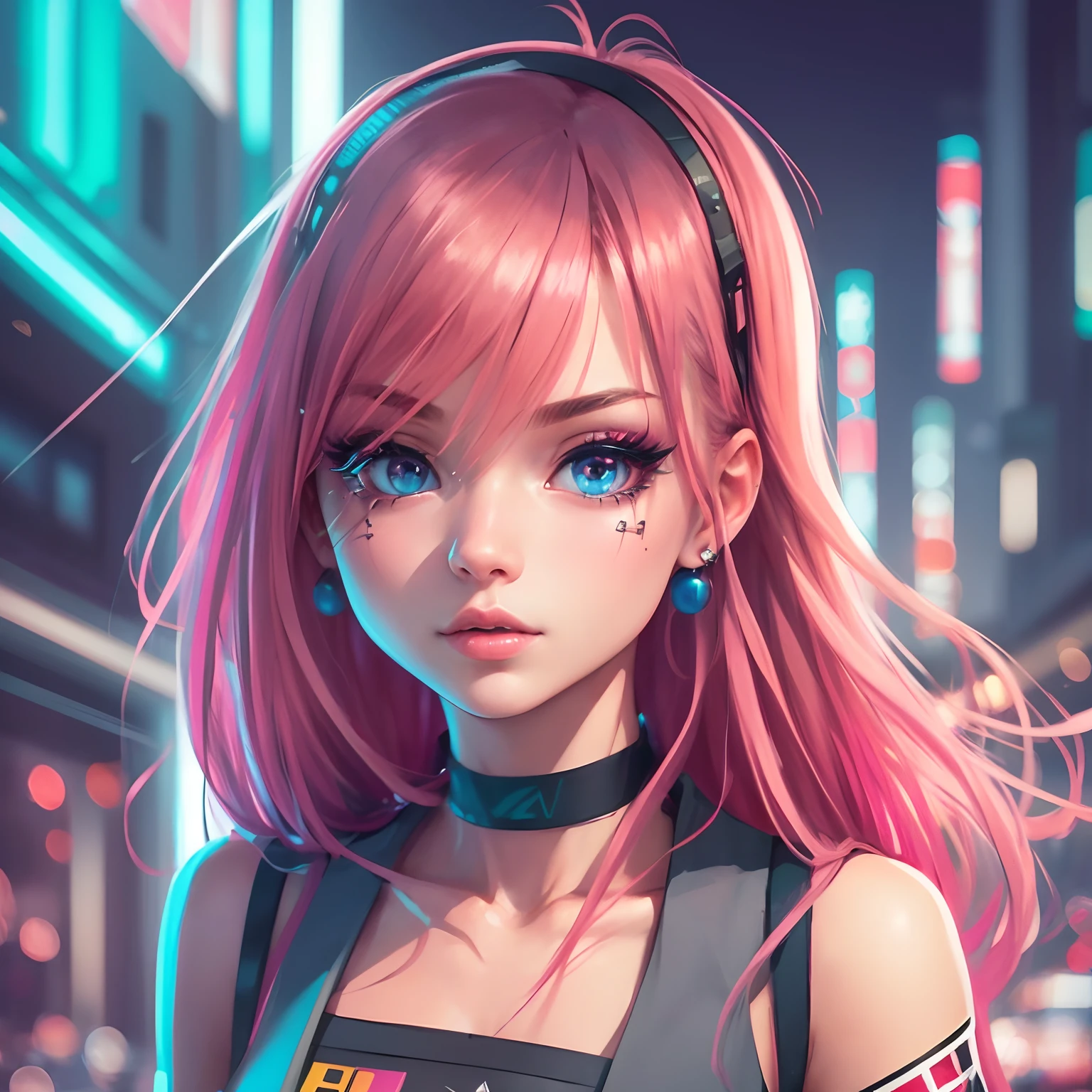 8k, realistic, ultra quality, beatiful girl, Stern anime girl, (Highest Quality, Amazing Details:1.25), cinematic lighting, unique, whole body in picture, black gloves, high-quality, very long hair, hair intakes, makeup, lipstick, eyelashes, ultra detailed eyes, ultra detailed face, ultra detailed lips, ultra detailed lipstick, ultra detailed makeup, 18 years girl, blue eyes, pink hair, masterpiece, 8k