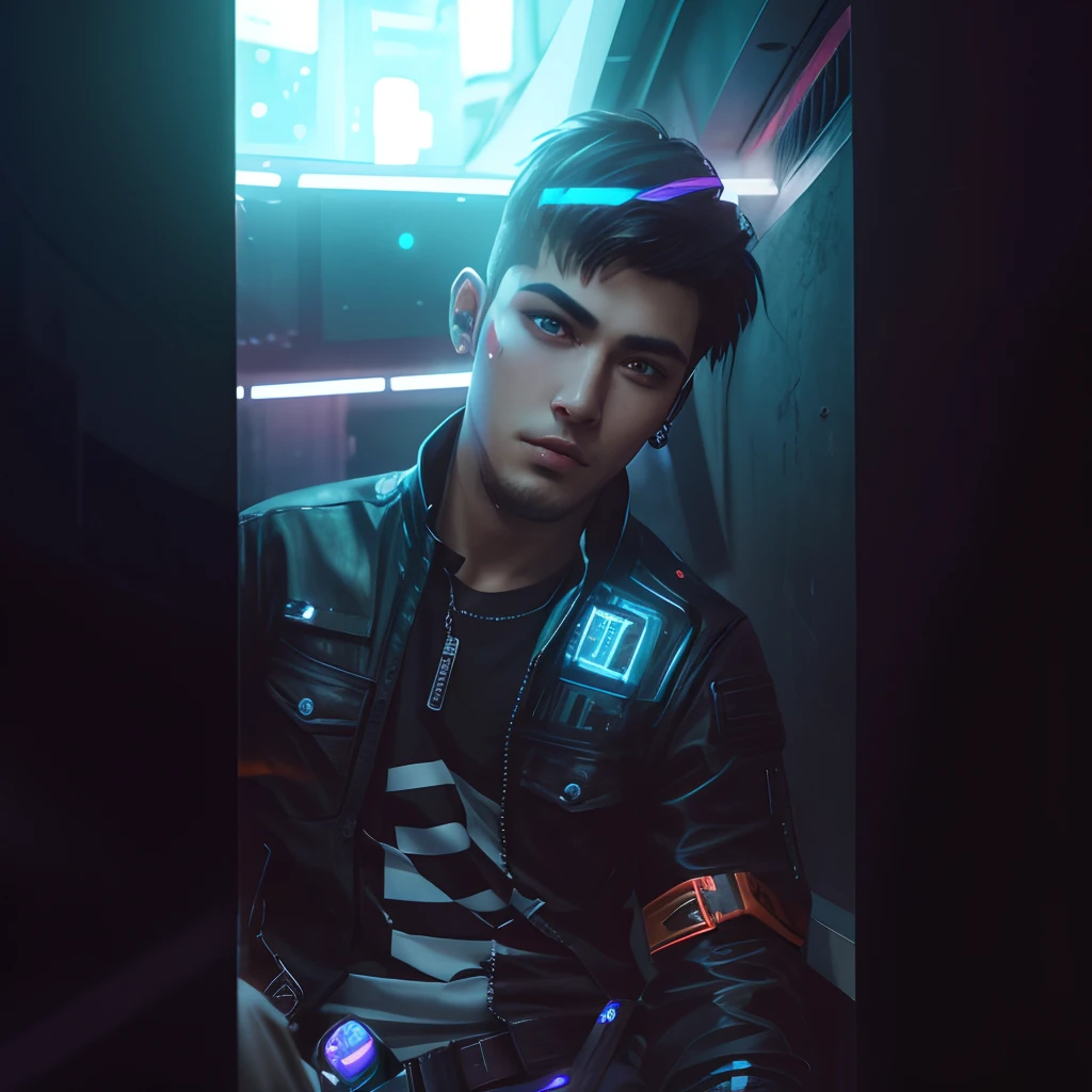 Change background cyberpunk handsome boy realistic face