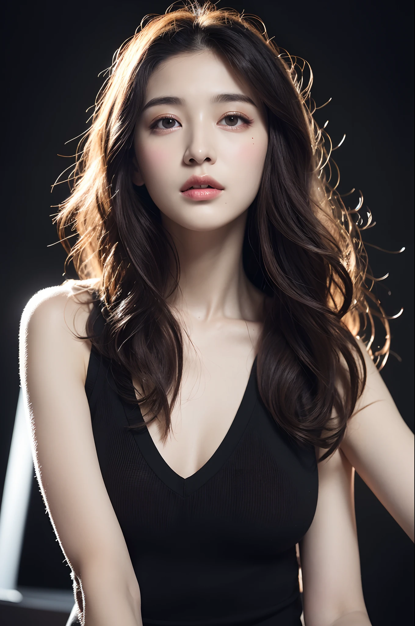 (top quality, 8k, masterpiece: 1.3)), crisp focus: 1.2, beautiful woman in perfect style: 1.4, skinny slender body: 1.3, (medium breasts:1.2), (graceful and toned physique: 1.3), ((black long wavy hair: 1.2)), (sleeveless basketball top: 1.1), (in a dense nightclub: 1.2), highly detailed face and pale smooth skin texture, detailed hazel eyes, double eyelids, full body view, (incredibly sexy body, hourglass figure:1.1), (face resembling jisoo:1.1)