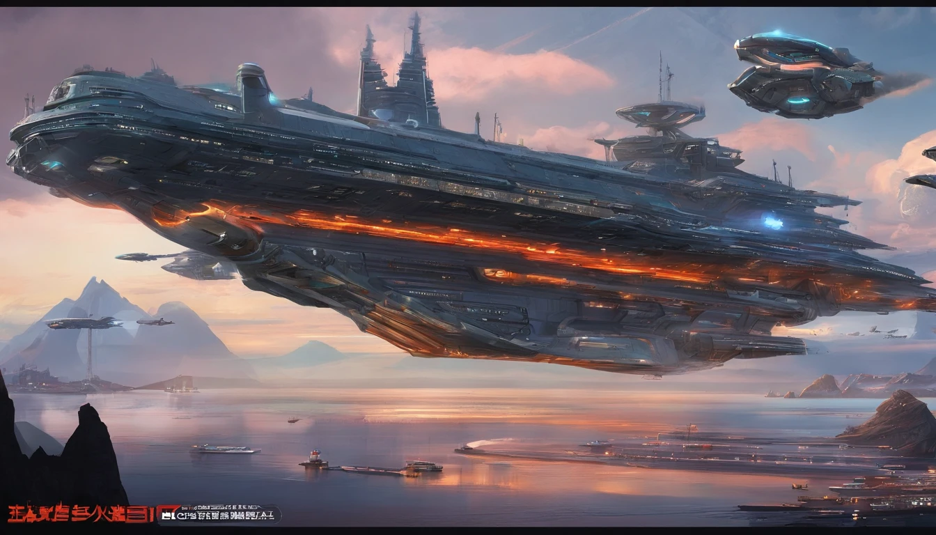 Chinese style,Large flying aircraft carriers,(Dragon-shaped decoration),((Majesty,Domineering)),Full fire