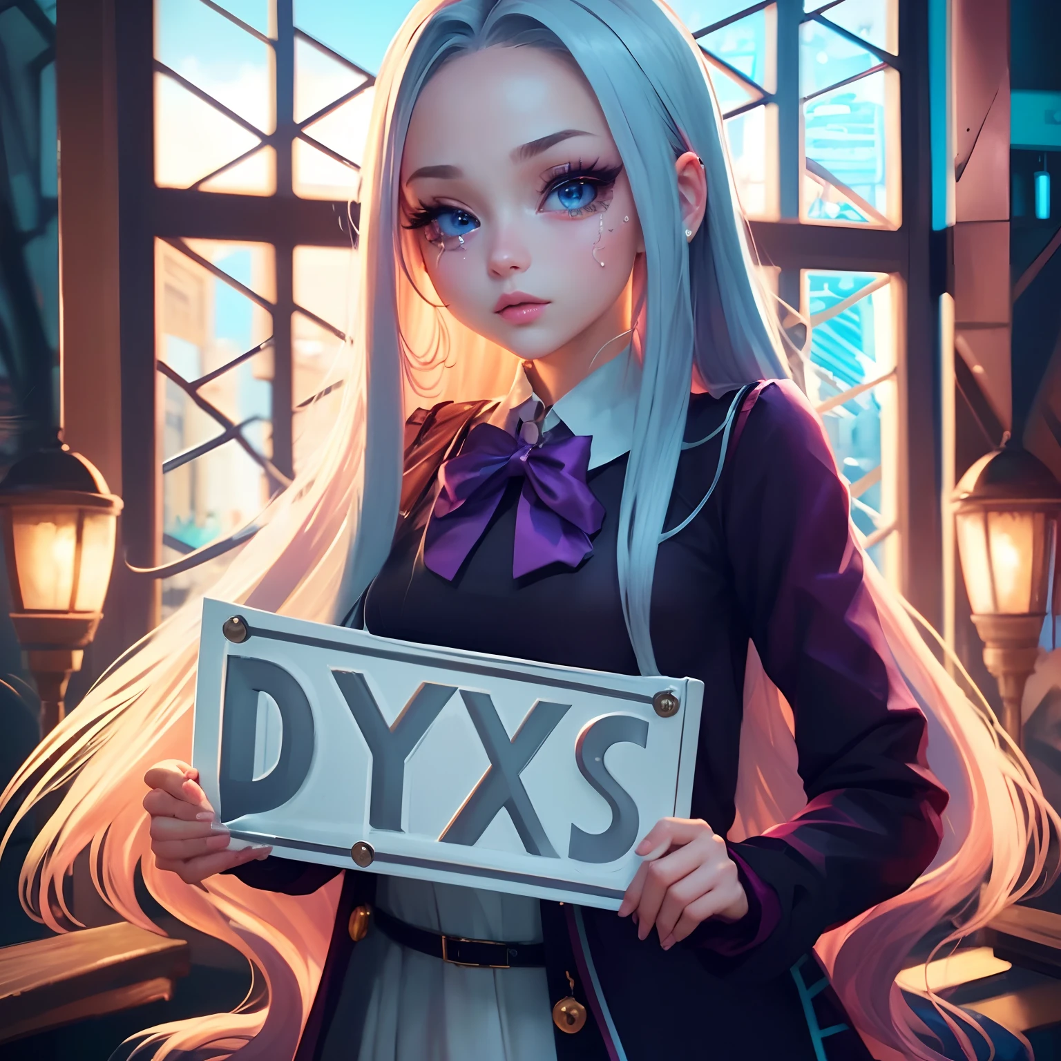 8k, realistic, ultra quality, beatiful girl, Stern anime girl, (Highest Quality, Amazing Details:1.25), cinematic lighting, unique, whole body in picture, black gloves, high-quality, very long hair, hair intakes, makeup, lipstick, eyelashes, ultra detailed eyes, ultra detailed face, ultra detailed lips, ultra detailed lipstick, ultra detailed makeup, 18 years girl, blue eyes, pink hair, masterpiece, 8k