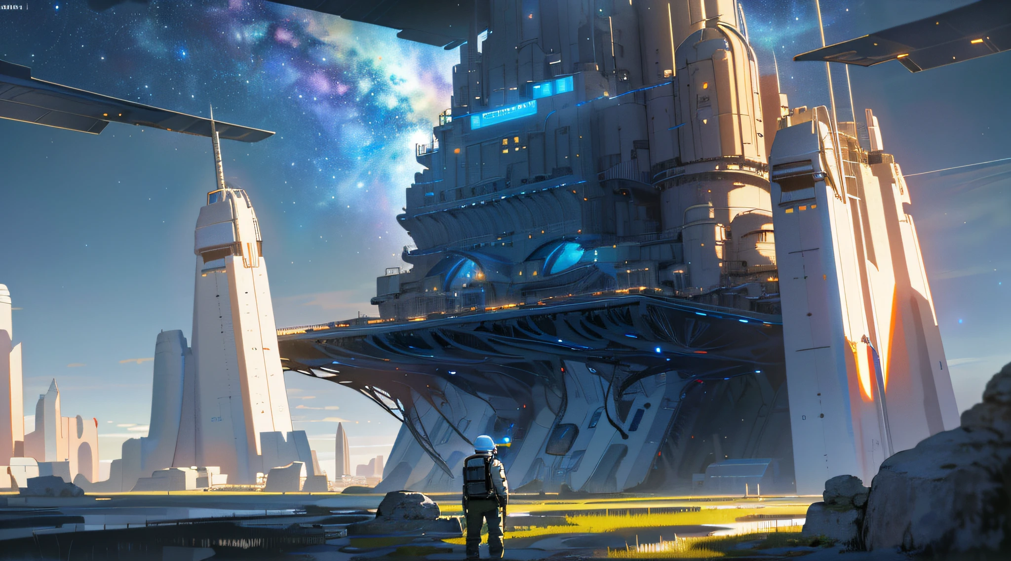 ((8k, RAW photo, best quality, master: 1.4)), ultra high resolution, ultra-detailed, illustration, close up, environment only, laboratory, spaceship, made of stone, night, starry sky, architecture, future, imagination, outdoors, background only, immigration,