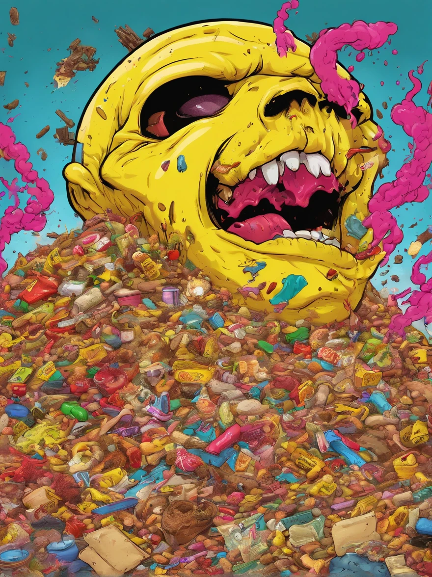 contorted disgusting caca diarrhea vomit contorting. bloodnath bombing vivtima. filth cpvered in yellow pudding, cobered in piles of trash.