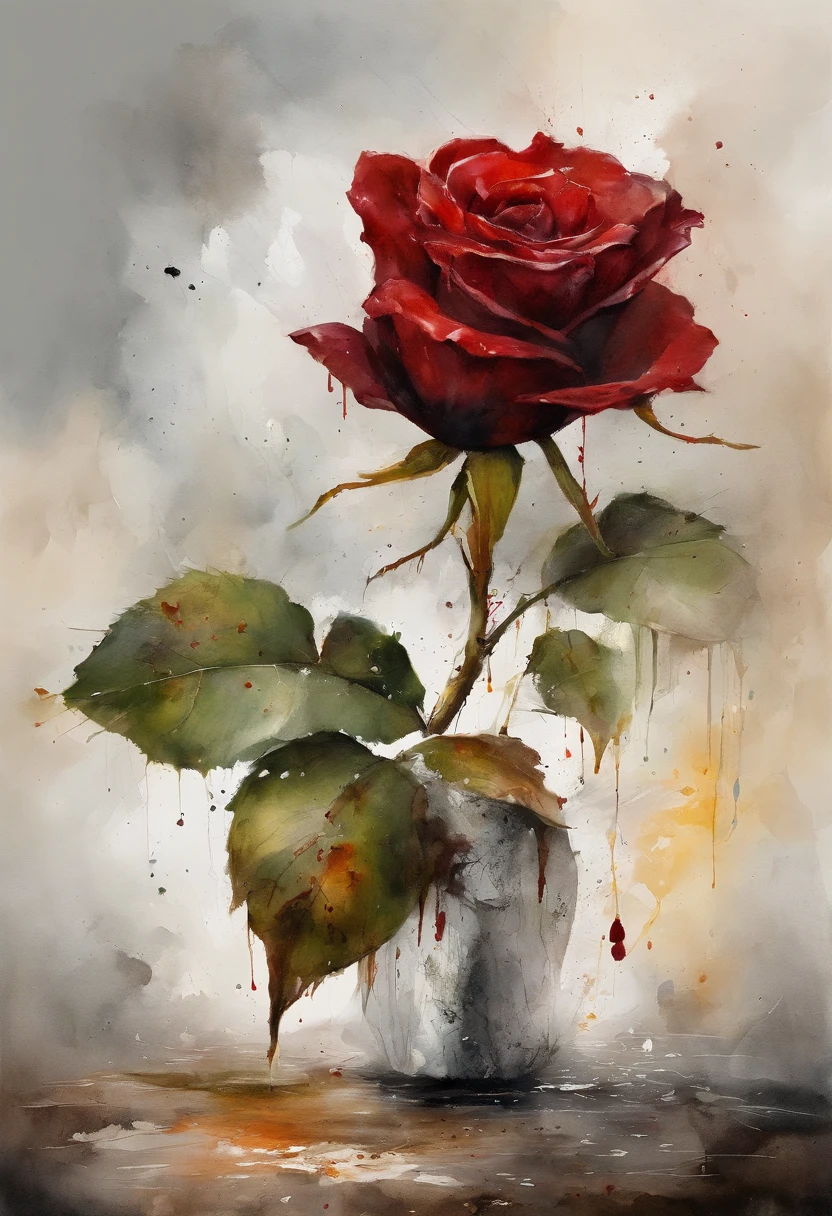 olpntng style, a black rose, sharp thorns dripping blood, oil painting, strong strokes, dripping paint"rgb dsplacement, surface, diamond, by Ralph Steadman, by cory loftis, art by craig mullins, art by Jeff koons, art by frank frazetta, by agnes lawrence pelton, by Tony Diterlizzi monogon, overdimensional, volumetric