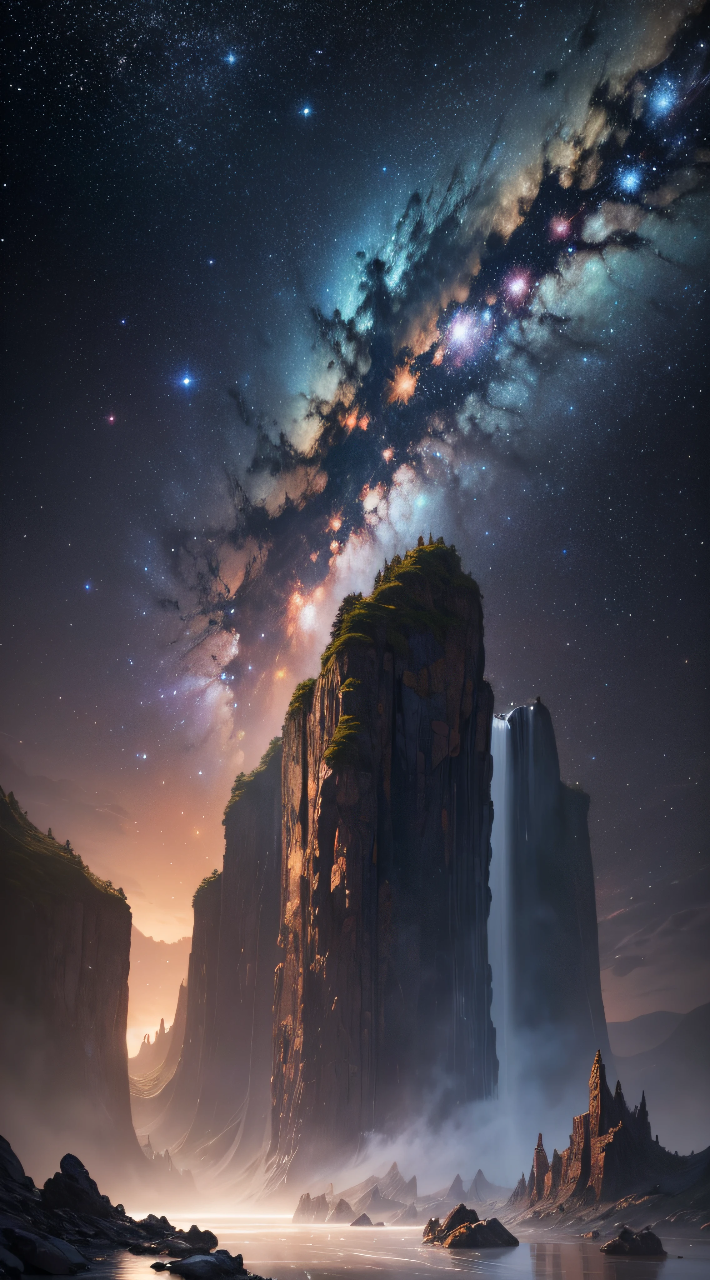 The best quality, ultra-detailed, huge Cascades of stars. Hdr, high quality, high resolution, Hdr, high resolution, high quality, extraordinary masterpiece.