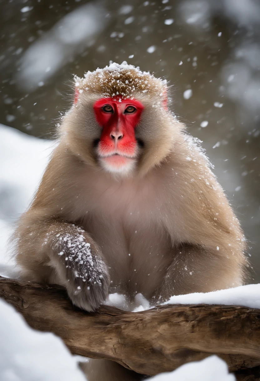 Japanese macaque Take an open-air bath Snow around