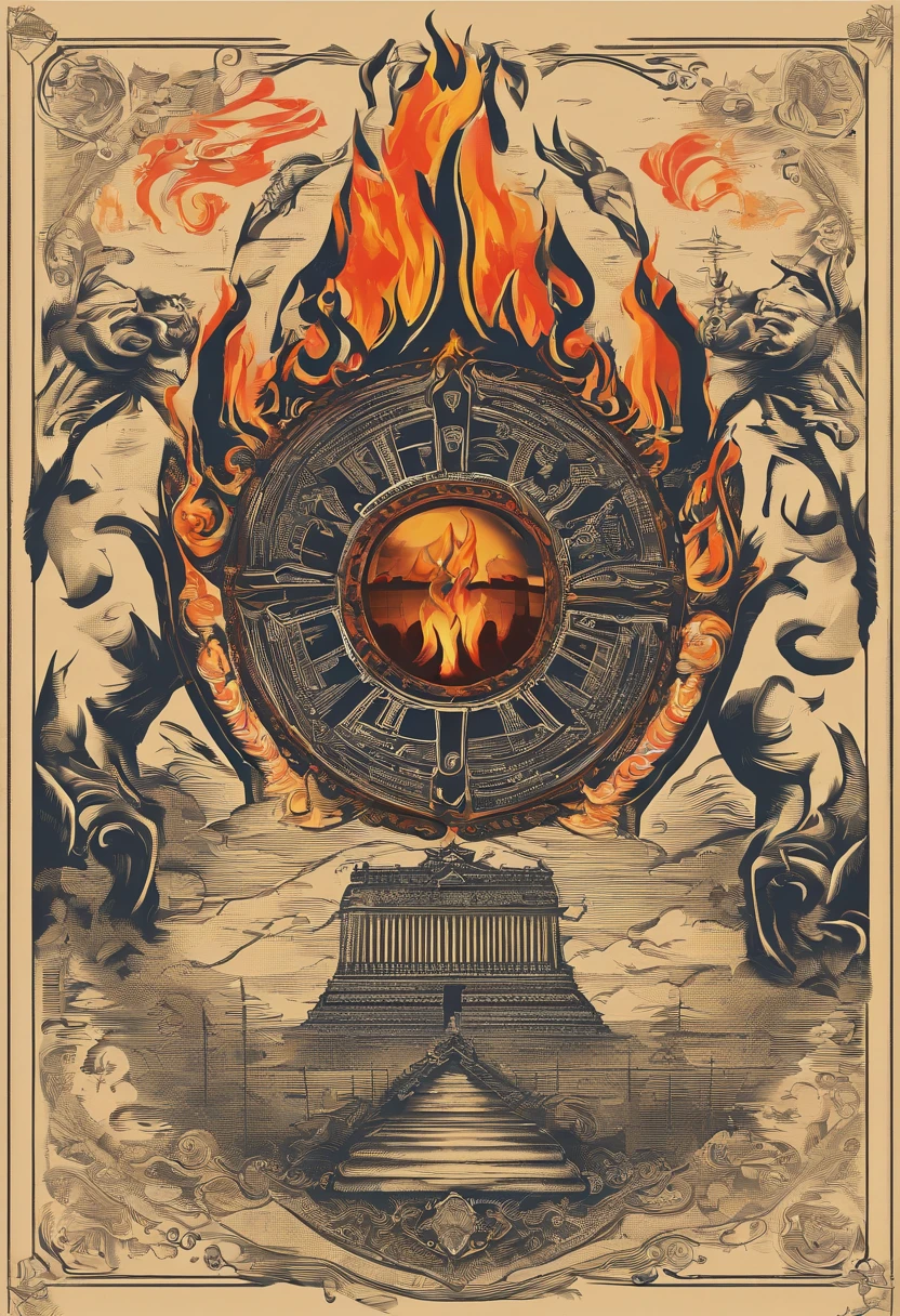 There is a fire in the center of the picture，The left hand passes the fire，The right hand catches the fire，passed