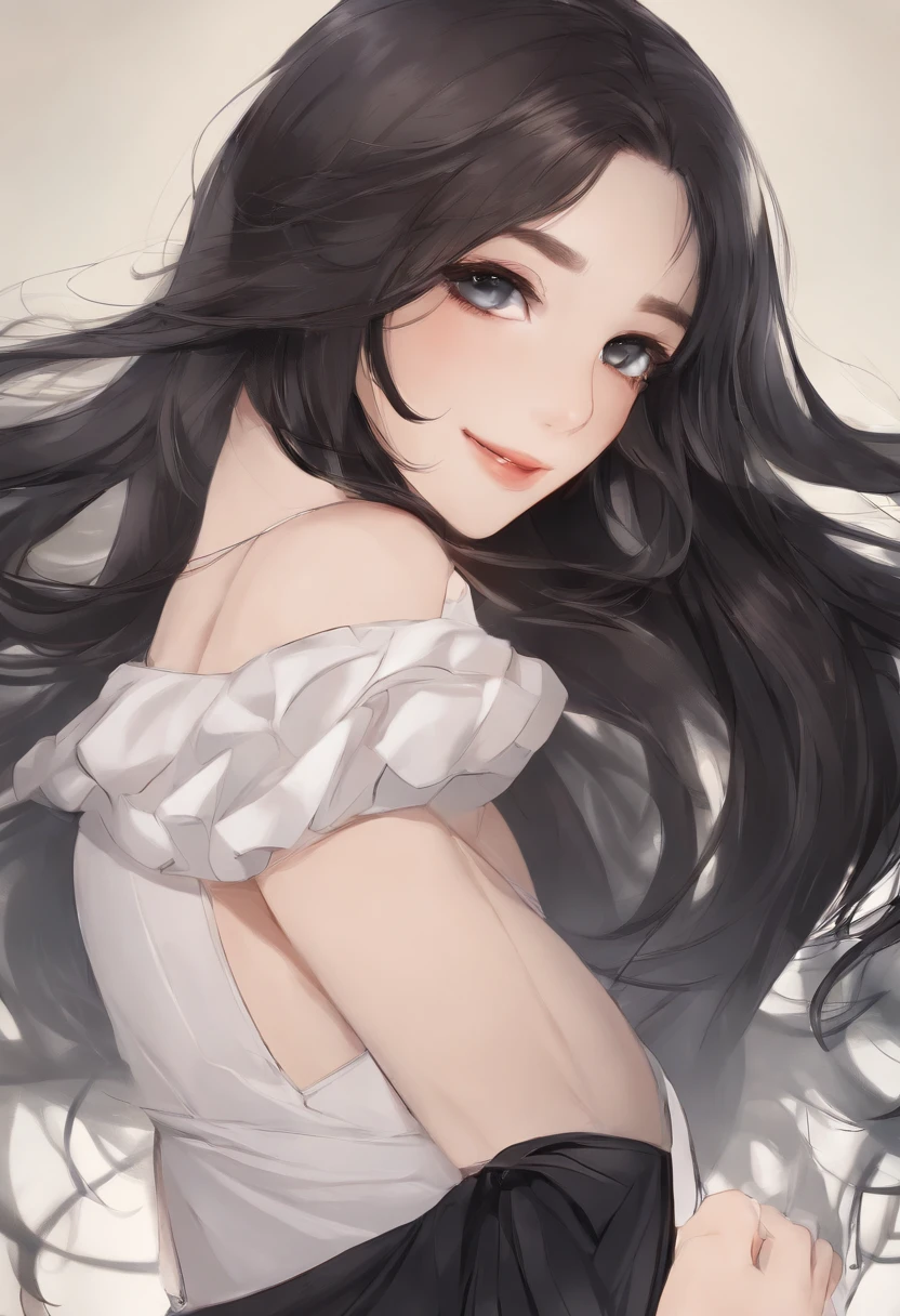 Masterpiece, Best quality, {Best quality}, {{Masterpiece}}, {A high resolution}, Focus, Anime style, Cartoon close-up of a woman, Girl design, Mara, Portrait, Gisha, Anime image, Long hair, Black hair, Heterochromic eyes, hair covering ears, cheerfulness, Polished and powerful appearance, Exotic, Tall, freckle, Smiling