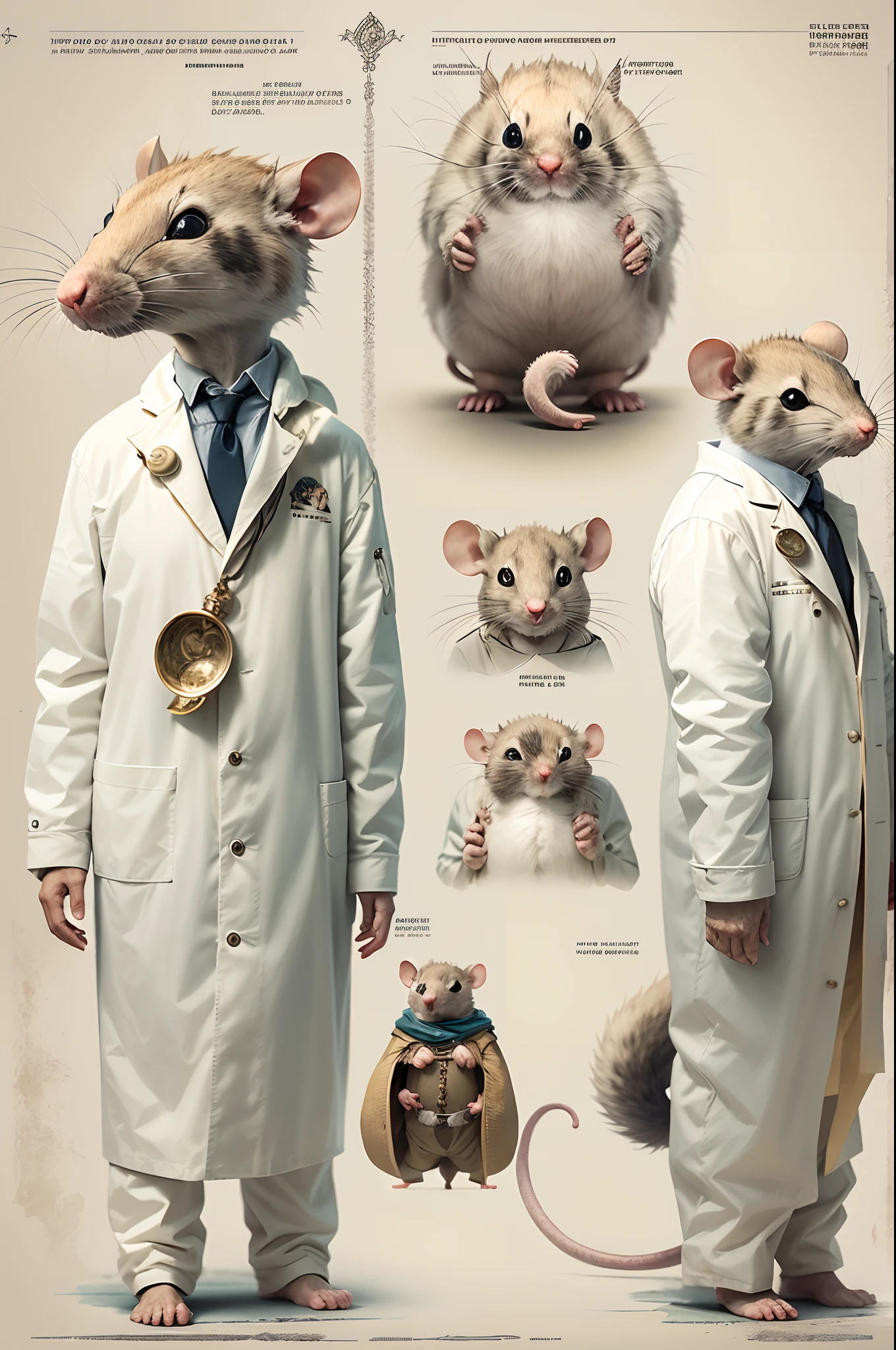 Detailed photos,Rat Man,Full body like,Mouse's head,The human body,Standing creatures,Researcher in a white coat
