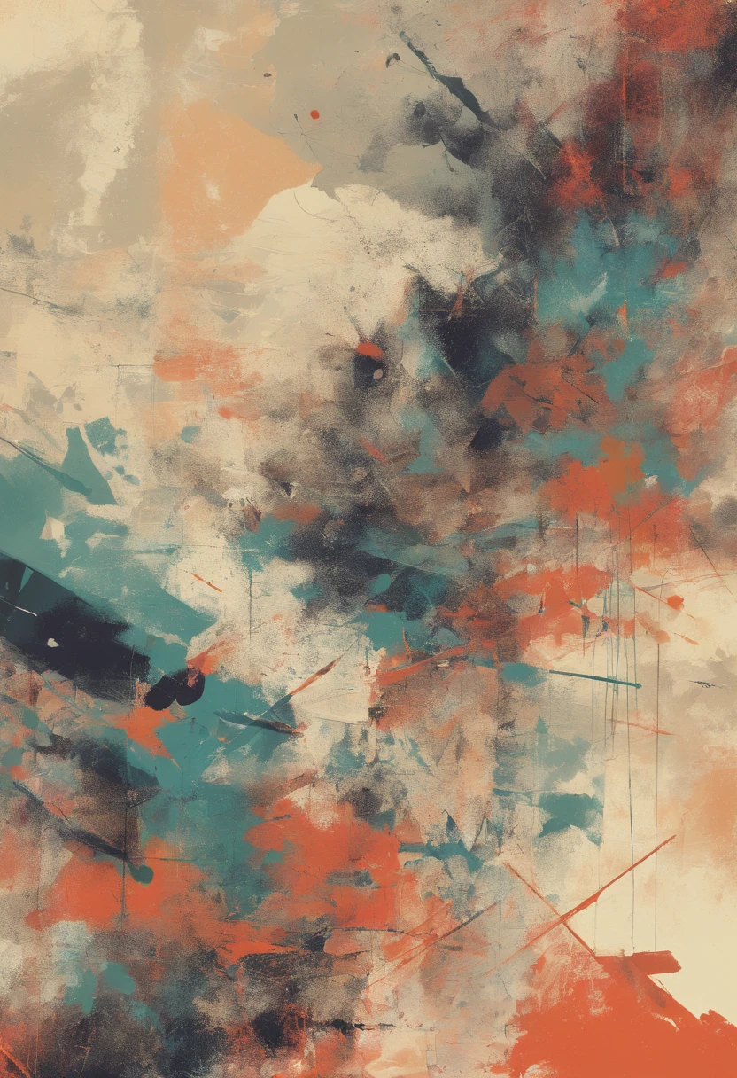 minimalist expressionism, decay, abstract patterns, colorful but scraped and collaged