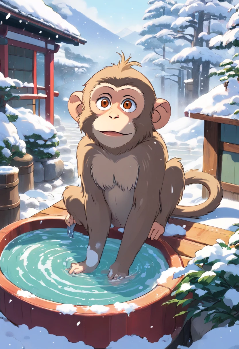 Japanese macaque Heartwarming Soak shoulder-deep in an open-air bath Enter Snow around
