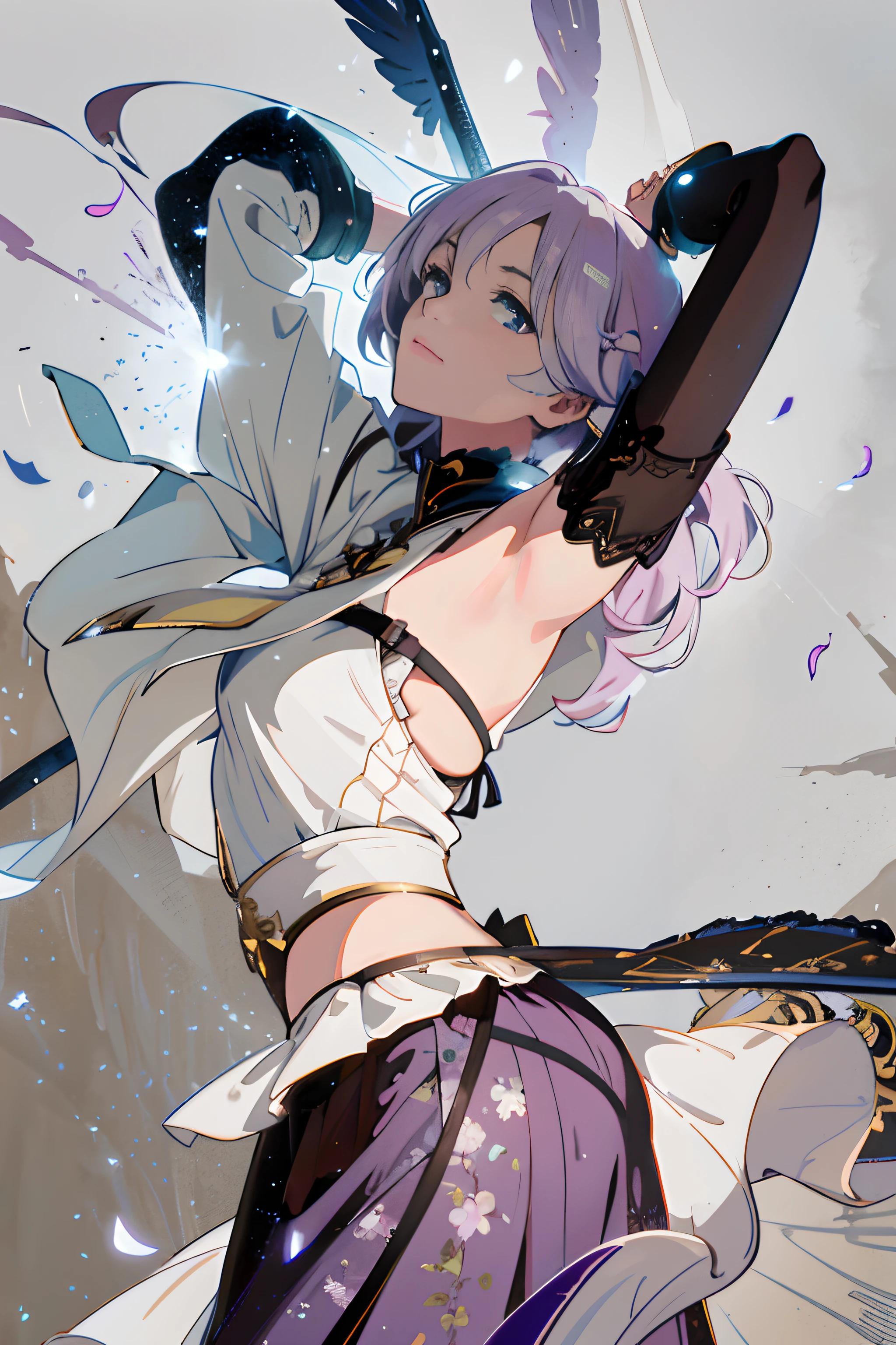 Anime girl with sword and wings in white dress, guweiz on artstation pixiv, guweiz on pixiv artstation, best anime 4k konachan wallpaper, guweiz, artwork in the style of guweiz, Trending on ArtStation pixiv, Detailed Digital Anime Art, 2. 5 d cgi anime fantasy artwork