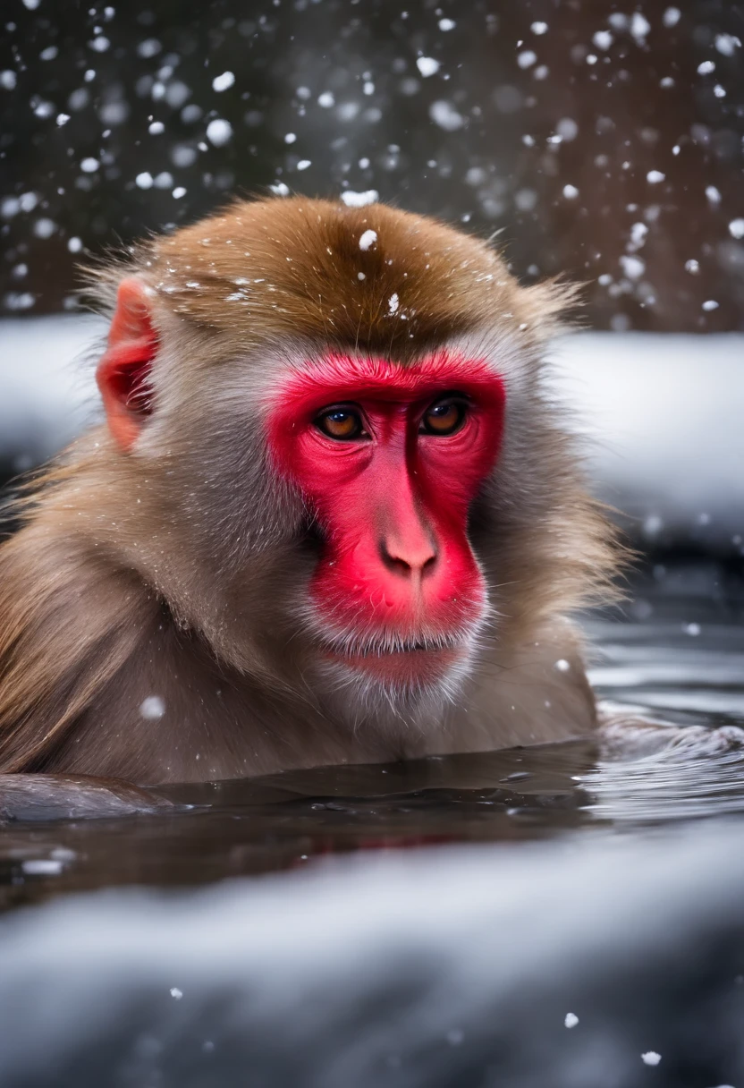 Japanese macaque　Soak shoulder-deep in an open-air bath　Enter　Snow around