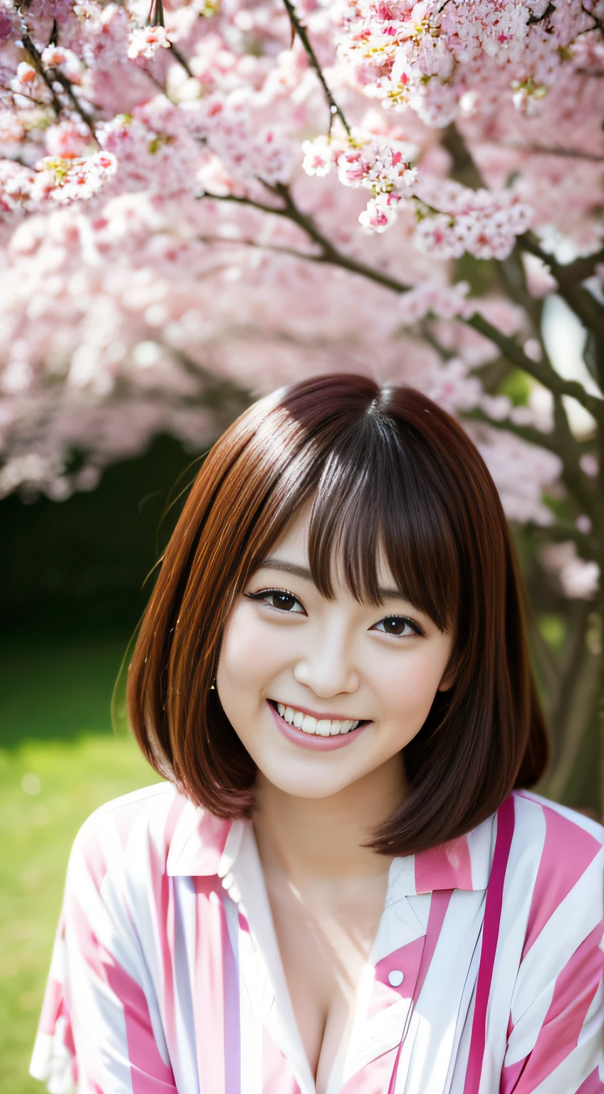 cherry trees、picnic、sandwich、A smile、absolutely outstanding image, very extremely beautiful、masterpiece, top-quality,a picture, kawaii、(Colossal tits:1.2)、,8K,Japan girl realistic young idol、Young cute gravure idol、Young Sensual Gravure Idol、Young gravure idols、model in Japan