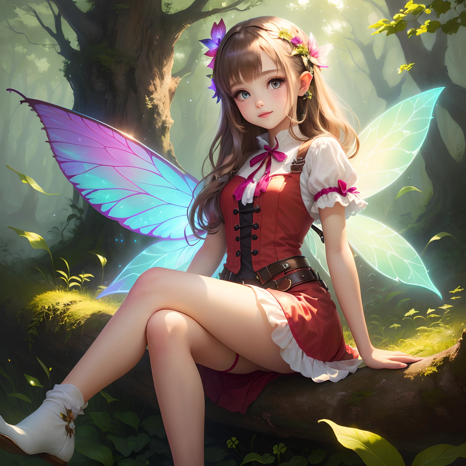 wizard, practice, fairy, powerful, gentle angel, flash, light, big feather, fun, playful, beauty, bright background, high image quality, parent child, bright smile, strong light, enjoy, lassen, forest background