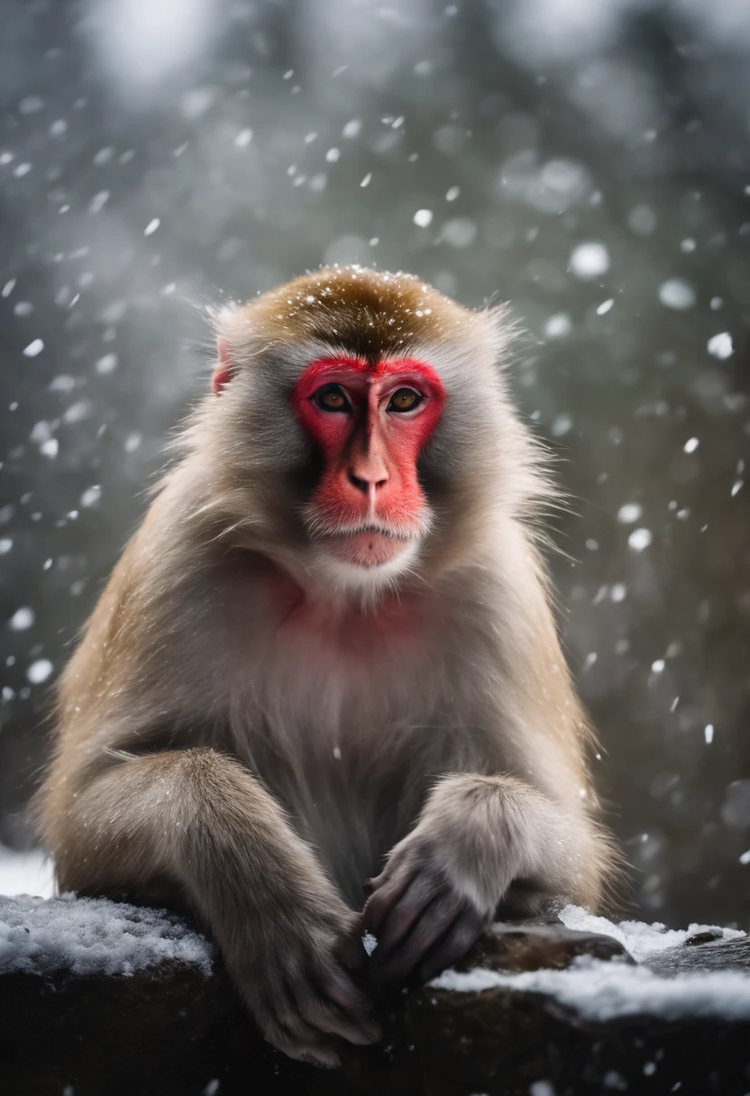 Japanese macaque Soak shoulder-deep in an open-air bath Enter Snow around