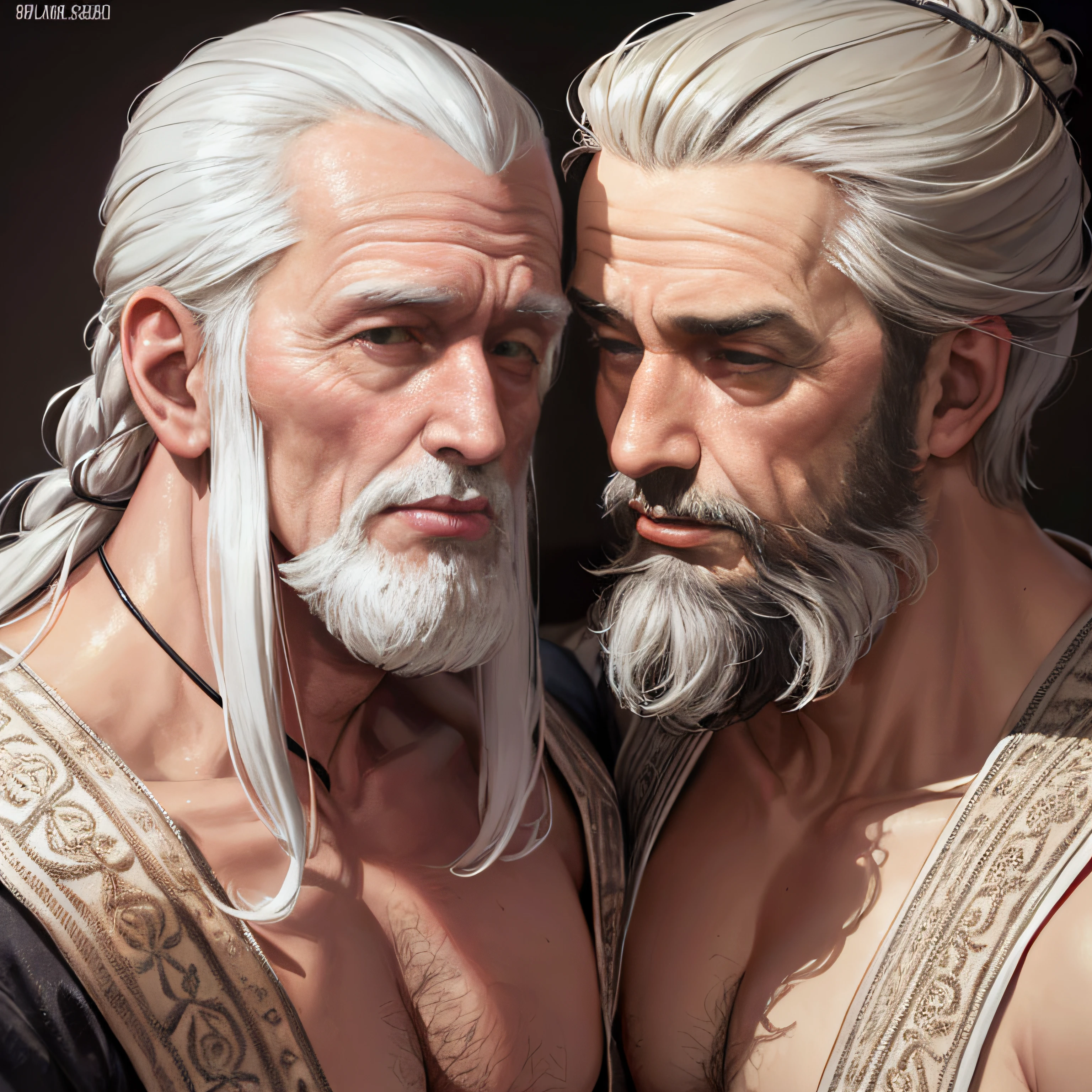 surrealism, highly detailed, intricate high detail, photo, 2 homme chauve, Barbe blanche, shirtless, 70 ans, 80 ans, 100 ans, rocher, Elderly, wrinkled, skin garment, couple gay, chaussettes,