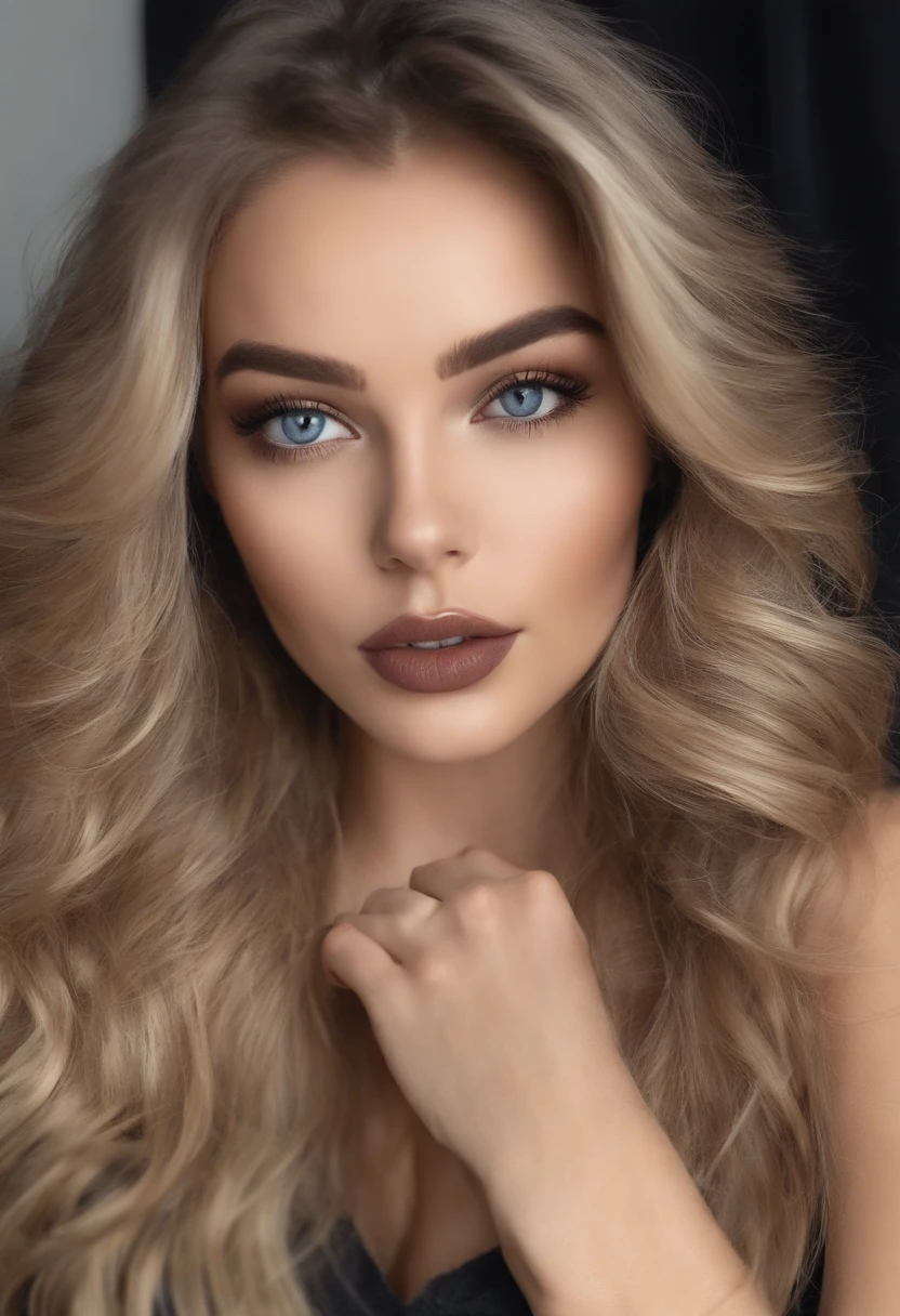Arafed woman completely , fille sexy aux yeux bleus, ultra realist, Meticulously detailed, Portrait Sophie Mudd, cheveux blonds et grands yeux, selfie of a young woman, Yeux de chambre, Violet Myers, sans maquillage, maquillage naturel, looking straight at camera, Visage avec Artgram, Maquillage subtil, Great photo of the whole body kneeling on the bed, dans la chambre, Bust of medium to large size sexy underwear
