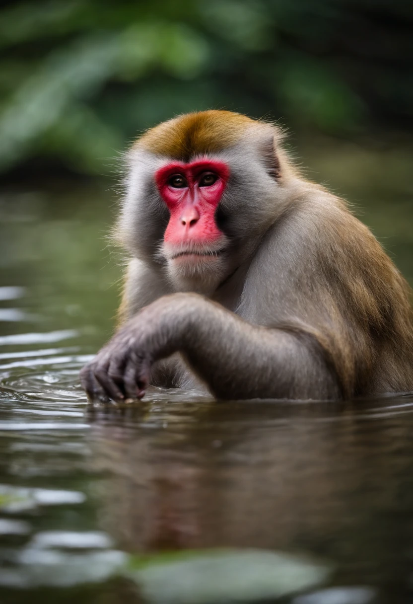 Japanese macaque Soak shoulder-deep in an open-air bath Enter Snow around