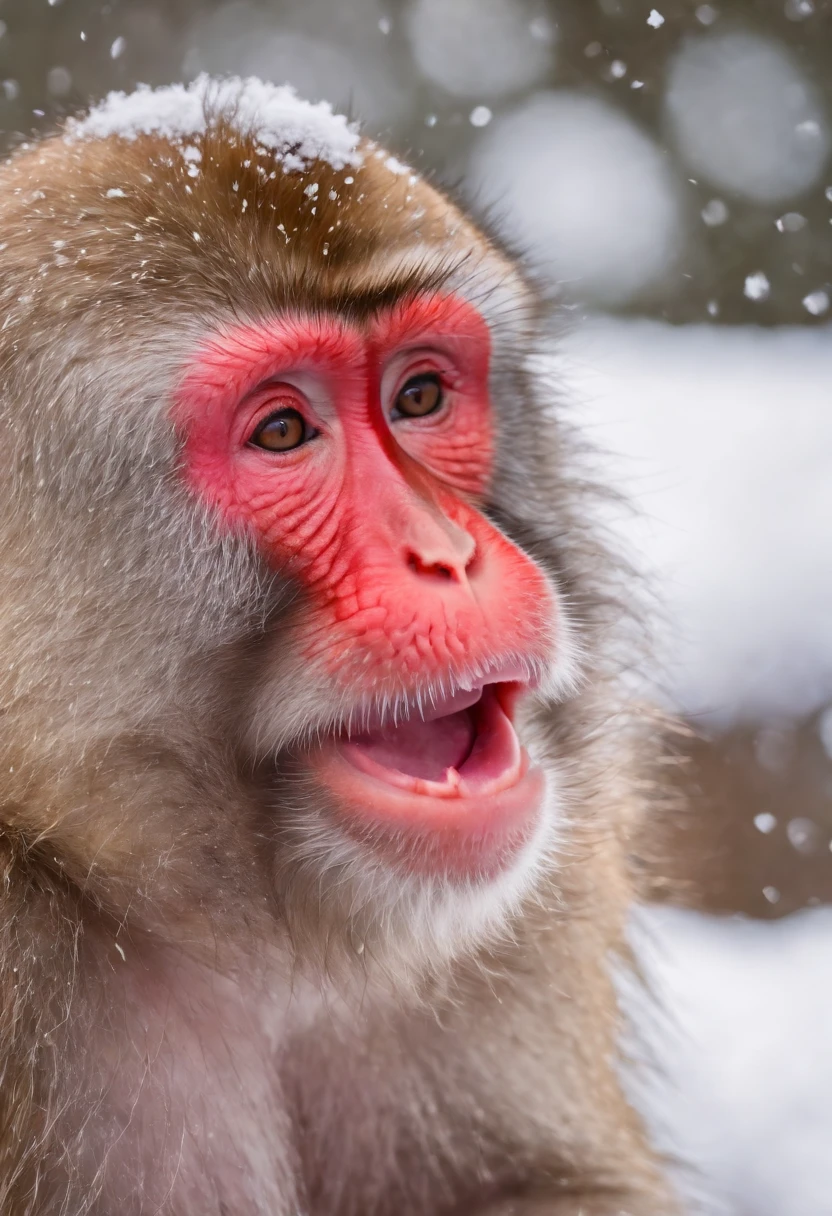 Japanese macaque Soak shoulder-deep in an open-air bath Enter Snow around