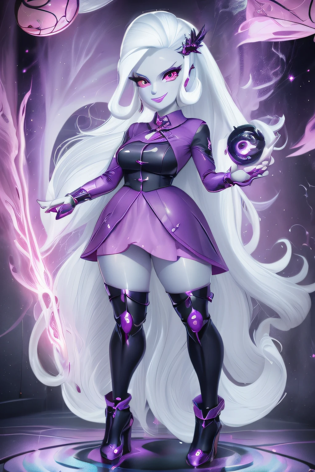 high quality, exquisite, beautiful depiction of Trixie Lulamoon as the Equestria Girls version of Batman Who Laughs or Batman Dark Metal fused with Doctor Strange Supreme from "What If," with red eyes and a sinister smile. Trixie Lulamoon is portrayed in a menacing and powerful stance, her fusion of characters emanating an aura of darkness and immense power. Her eyes are glowing red, reflecting her sinister nature, while her smile exudes a sense of malevolence. The image captures Trixie Lulamoon's commanding presence, showcasing her as a formidable and formidable character. The composition is dynamic, emphasizing the fusion of Trixie Lulamoon's dark powers and her connection to the supernatural. The color palette consists of deep and brooding tones, enhancing the dark and mysterious atmosphere of the scene. The image aims to convey the wickedness and power of Trixie Lulamoon fused with the dark and enigmatic qualities of Batman Who Laughs or Batman Dark Metal and Doctor Strange Supreme, Full Body, staring at the viewer