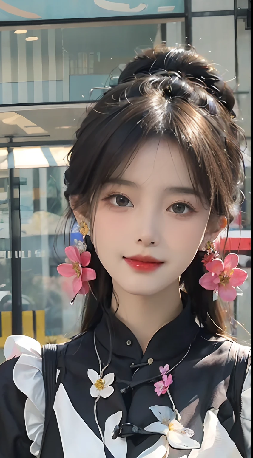 8K,Photorealsitic,(Masterpiece, Top quality, Best quality, offcial art, Beautiful and aesthetic:1.2), (a beautiful girl in vintage aodai:1.3), Extremely detailed,(Fractal art:1.1),(Colorful:1.1)(Flowers:1.3),highest details,(zentangle:1.2), (Dynamic pose), street, Cyberpunk, (vietnam Traditional aodai:1.2), (Shiny skin), (many color:1.4), ,(Earrings:1.4),