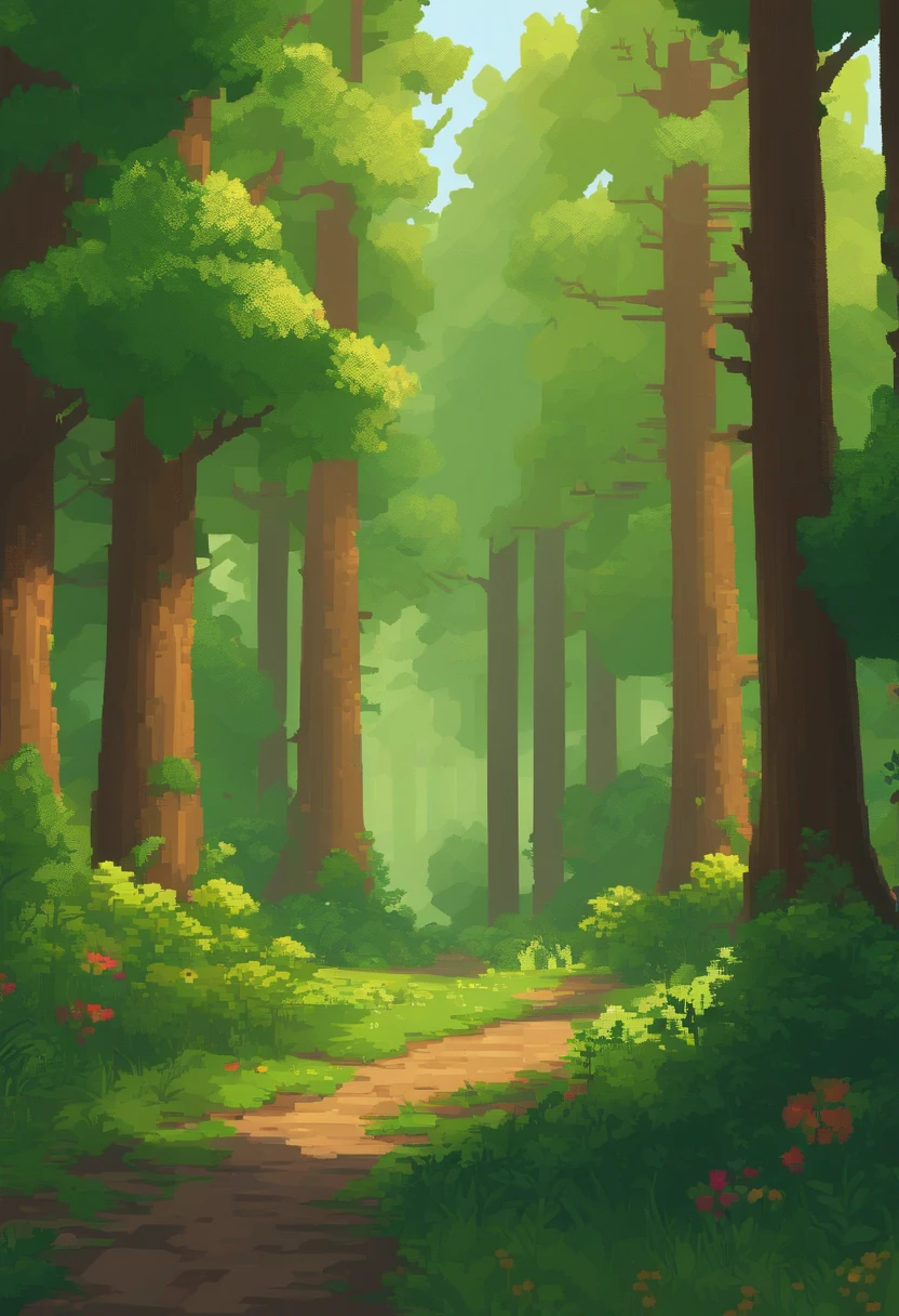 Sunny summer,Tall trees in the woods,Green trees,pixelated art, beautiful detailed pixel art, detailed pixel art, Retro lo-fi video game, Pixel art concept, detailed pixel artwork, pixelart style, Pixel City, pixel art animation, high quality pixel art, super detailed color lowpoly art, #pixelart:3, # pixelart, #pixelart