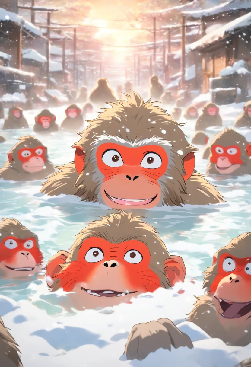 Japanese macaque Soak shoulder-deep in an open-air bath Enter Snow around