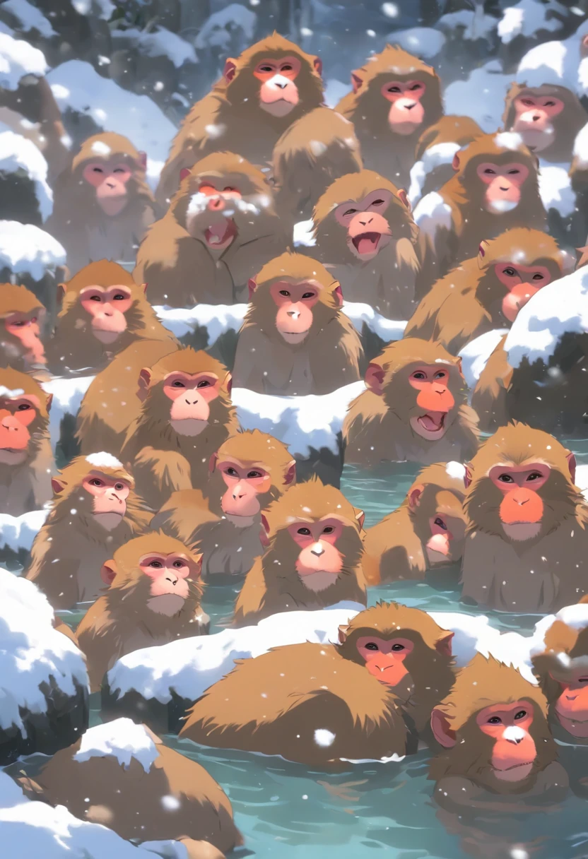 Japanese macaque Soak shoulder-deep in an open-air bath Enter Snow around