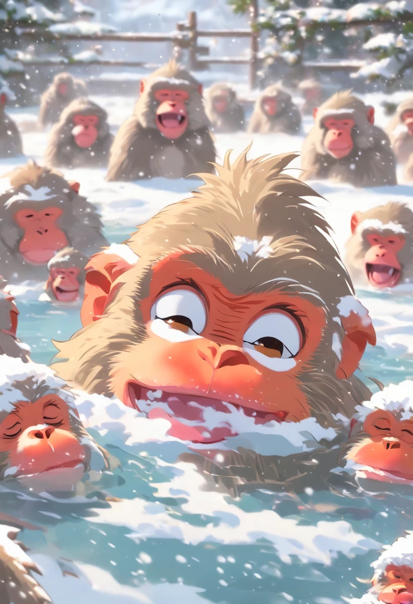 Japanese macaque Heartwarming Soak shoulder-deep in an open-air bath Enter Snow around