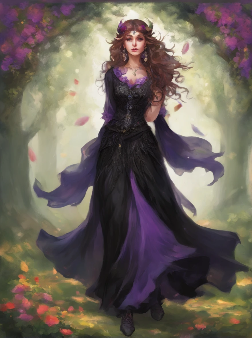 Firbolg, Wearing Stylish Black Dress, shiny black, purple glow, beautiful, masterpiece, best quality