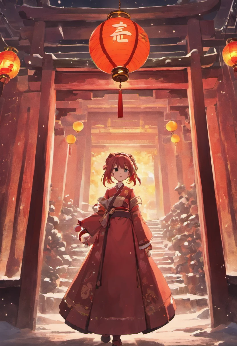 The Forbidden City is snowing and the red city walls are hung with lanterns