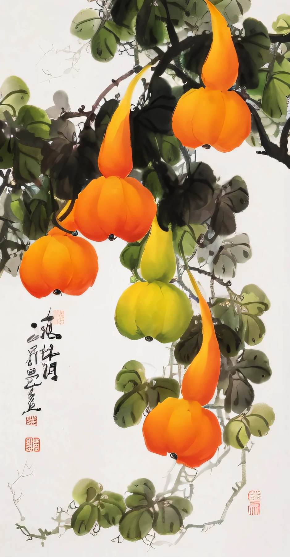 Persimmon Chinese style Antique ink painting