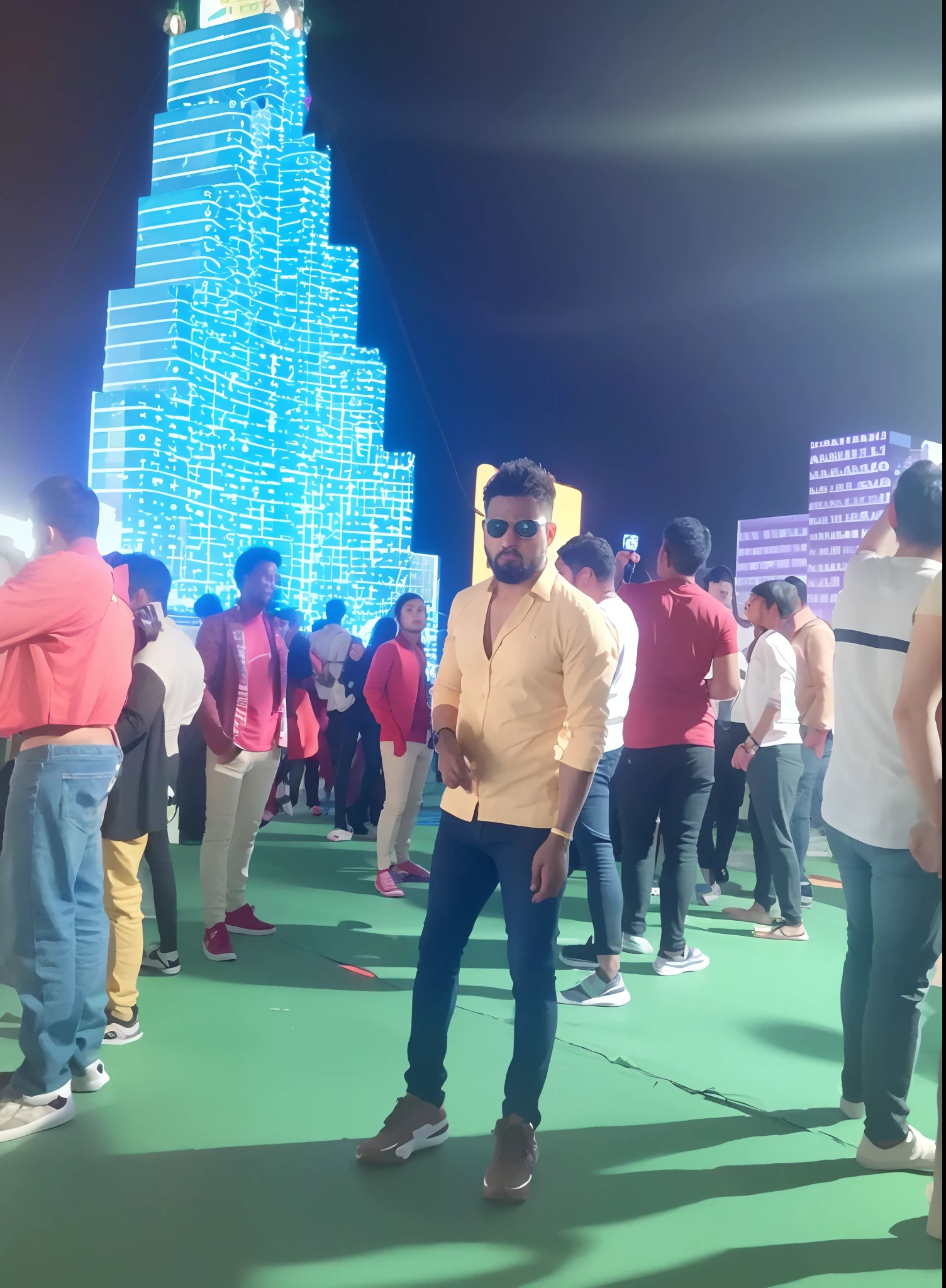 there are many people standing in a line in front of a building, performing a music video, stylish pose, model posing, people dancing in background, cinematic shoot, full body photogenic shot, people enjoying the show, party people in background, shot on nikon z9, many partygoers, scene from a rave, dancing in the background, fashion show photo, candid picture, best quality, ultra realistic face, hyperrealistic, hyperdetailed, masterpiece, detailed face, realistic face, ultra detailed picture,