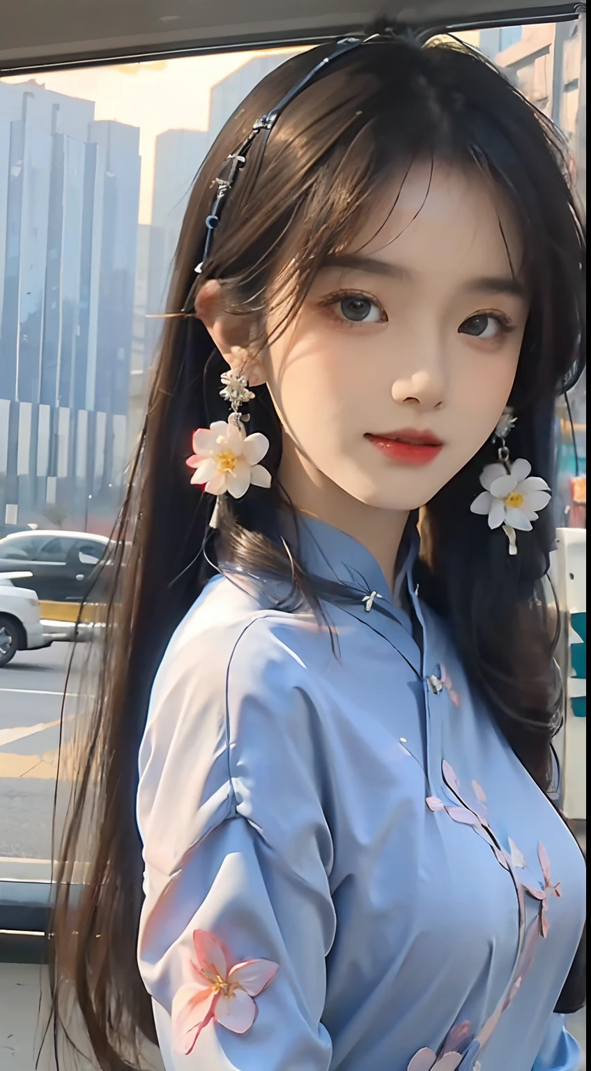 8K,Photorealsitic,(Masterpiece, Top quality, Best quality, offcial art, Beautiful and aesthetic:1.2), (a beautiful girl in vintage aodai:1.3), Extremely detailed,(Fractal art:1.1),(Colorful:1.1)(Flowers:1.3),highest details,(zentangle:1.2), (Dynamic pose), street, Cyberpunk, (vietnam Traditional aodai:1.2), (Shiny skin), (many color:1.4), ,(Earrings:1.4),