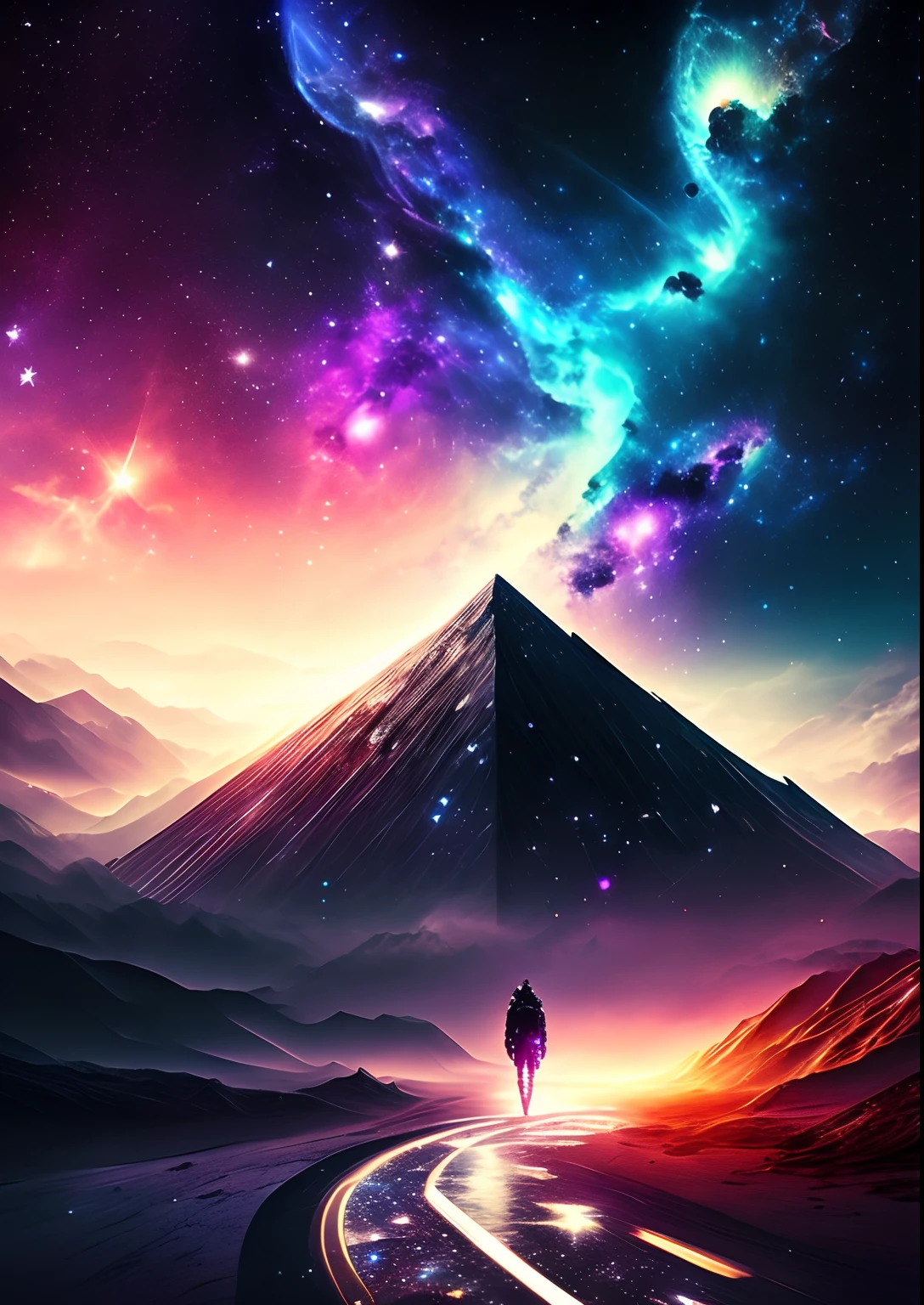 dreamlikeart, galaxy, outer space, nebula, star, [cyberpunked] Path from the Stars. (star:1.5),