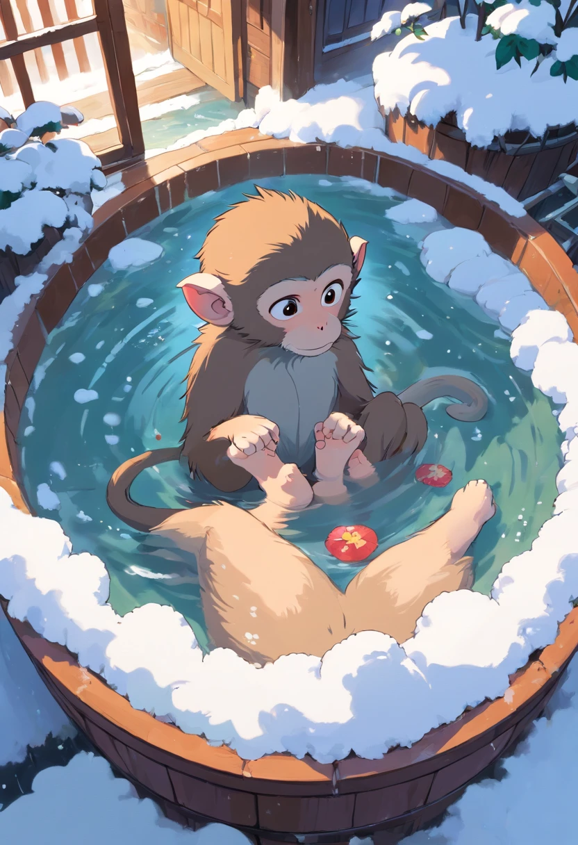 Japanese macaque Heartwarming Soak shoulder-deep in an open-air bath Enter Snow around