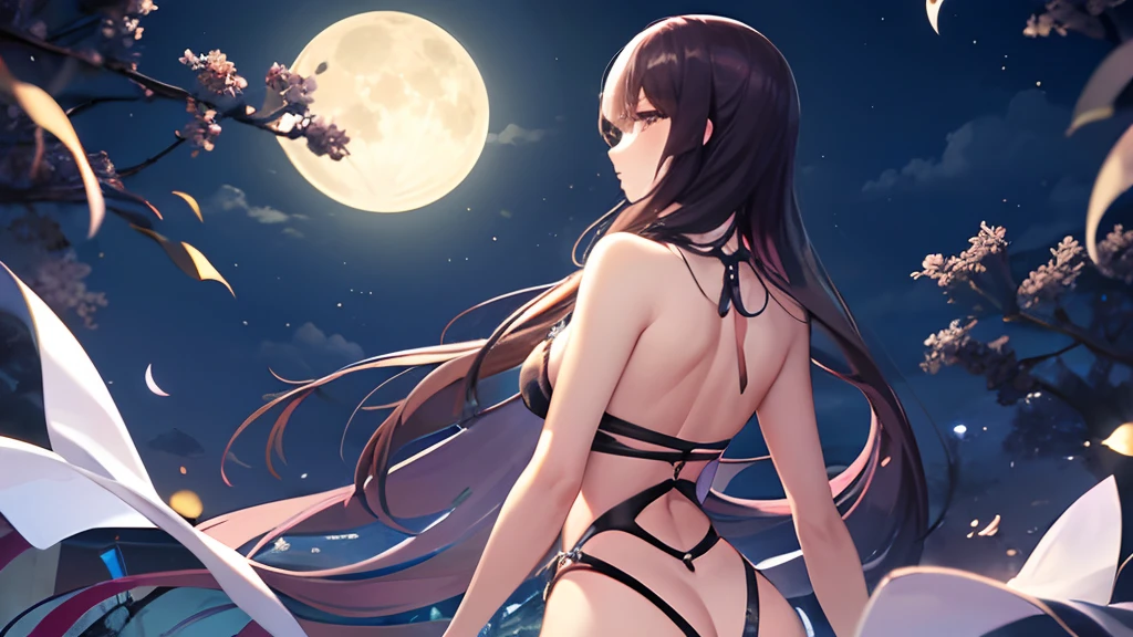 (Masteris),high-level image quality,、The full moon looks beautiful、(There is a lot of susuki beside),Woman staring at full moon、Body with good style、FULL BODYSHOT、(photographed from the back)、Shooting from afar