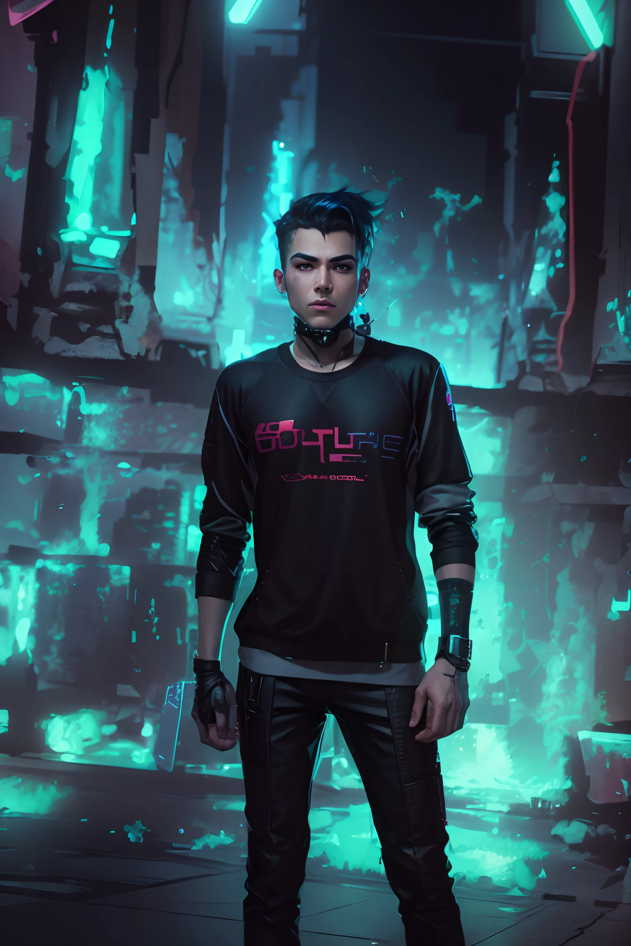 Change background cyberpunk Handsome boy. 8k