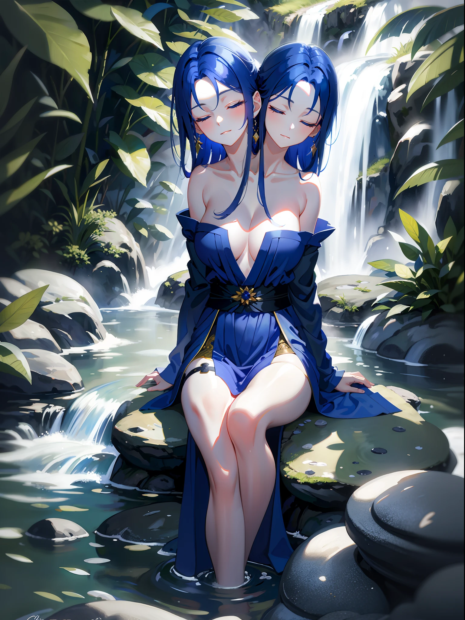 (masterpiece, best quality), best resolution, cave, waterfall flowing from a hole above